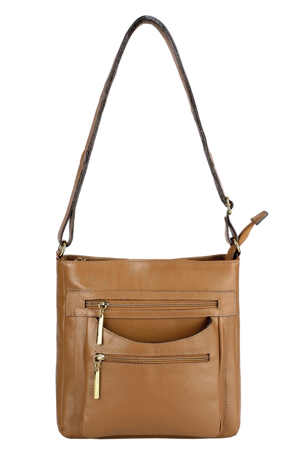 Vista 2 Bolsa Andrea Vinci tiracolo em couro liso Thais caramelo caramelo