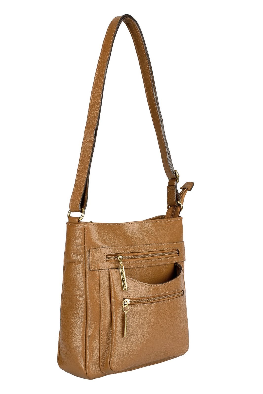 Vista 3 Bolsa Andrea Vinci tiracolo em couro liso Thais caramelo caramelo