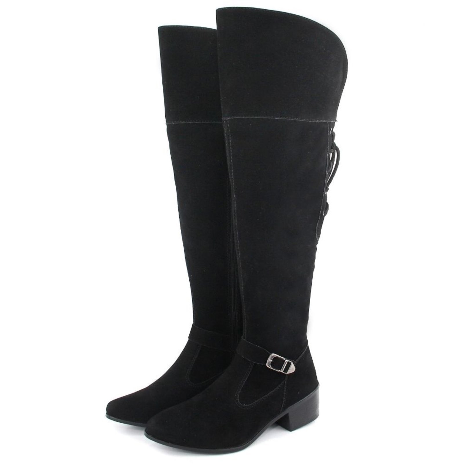 Vista 3 Bota Feminina Cano Alto Over Montaria Bico Fino Camurça Preta Bia Ramos preto Bia Ramos preto