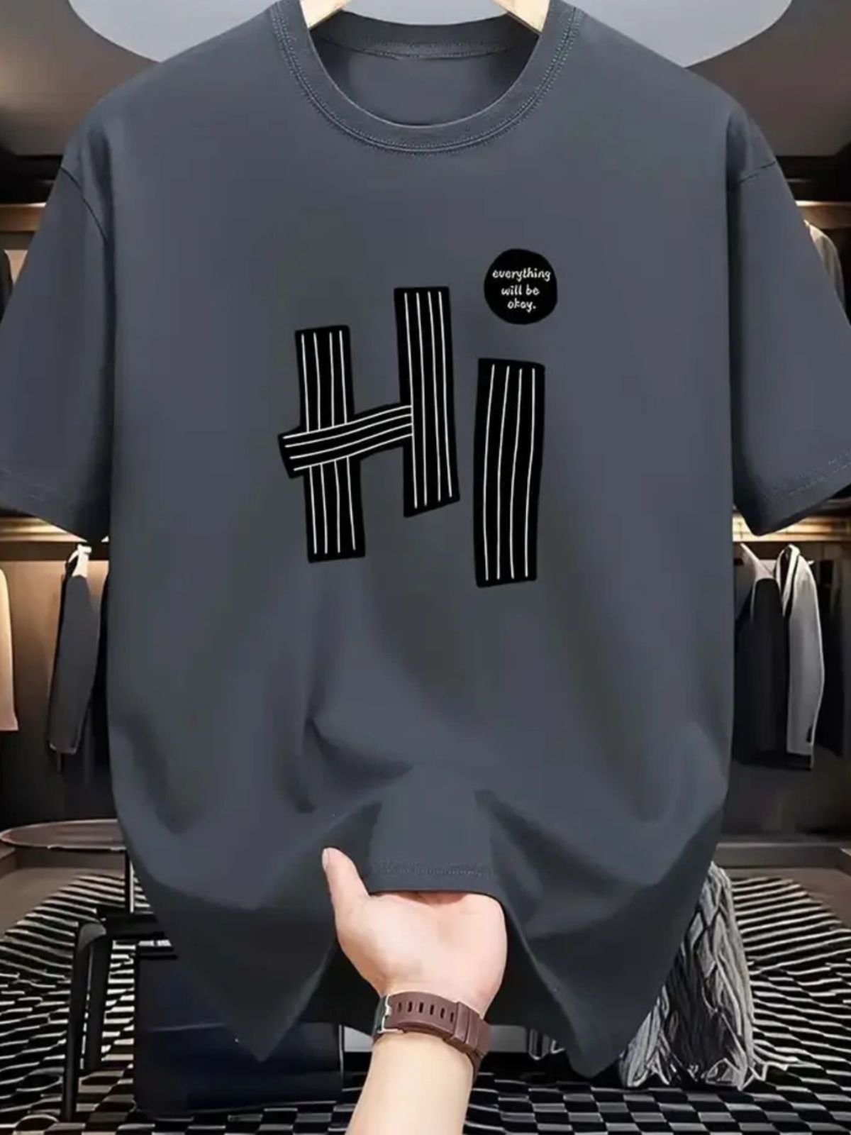 Camiseta Estampada Hi Safira Moda Algodão Cinza Chumbo