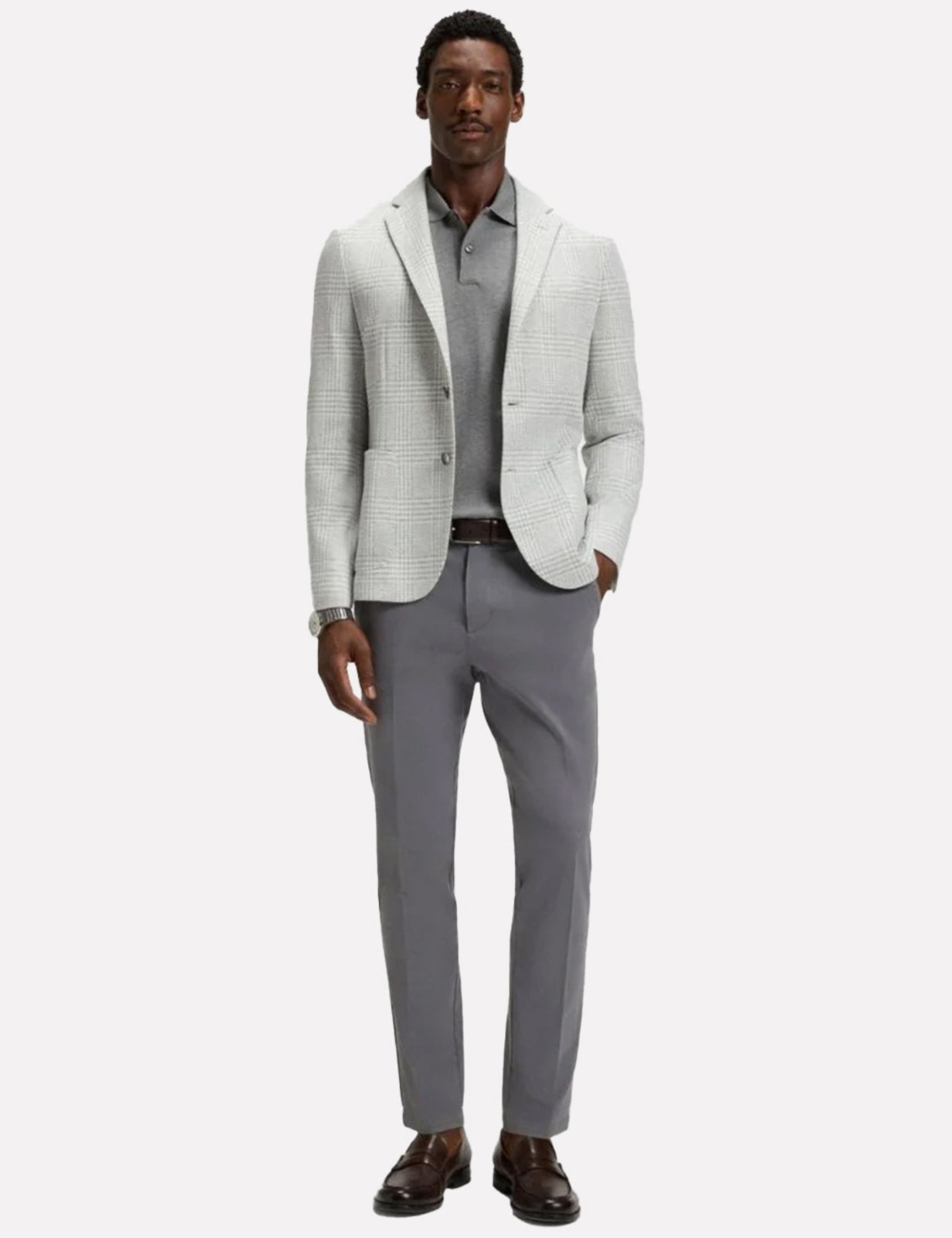 Calça Hugo Boss Masculina Slim Fit Sarja H-Kaiton1 Cinza Escuro