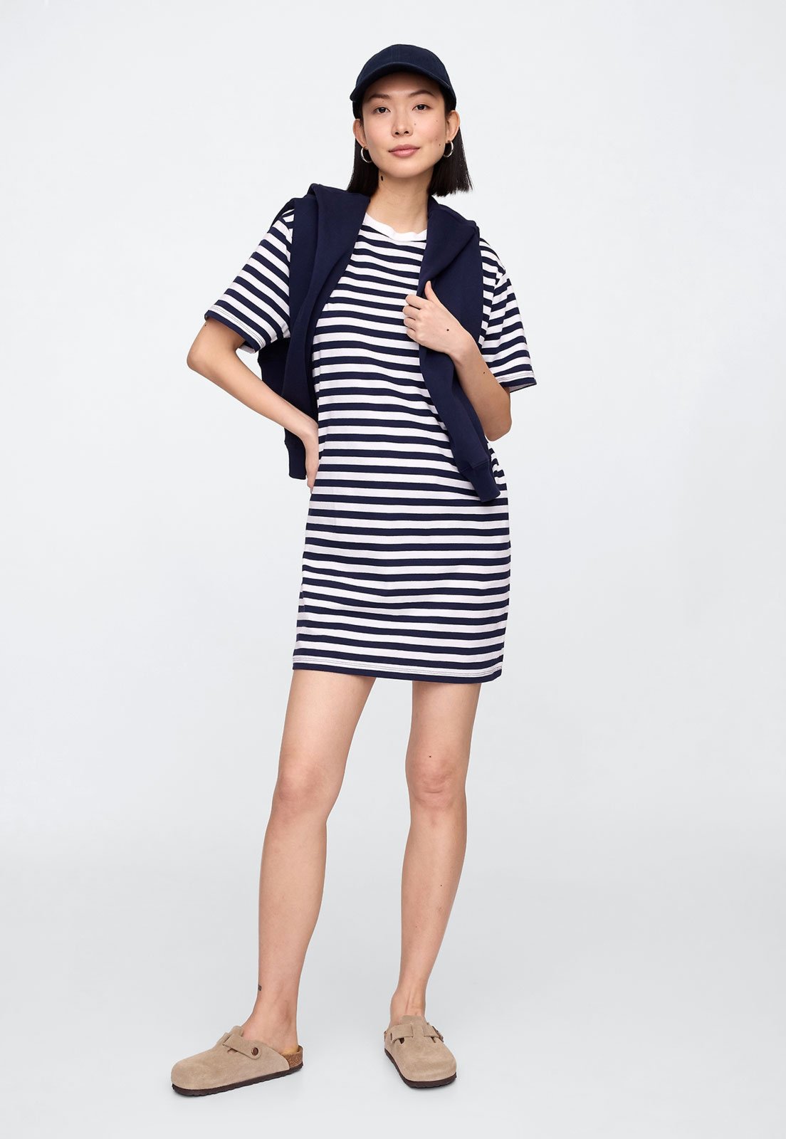 Vestido GAP Curto Listrado Branco