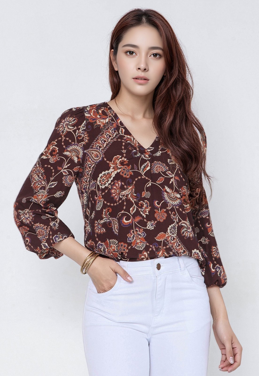 Blusa Intens Manga Longa Viscose Marrom