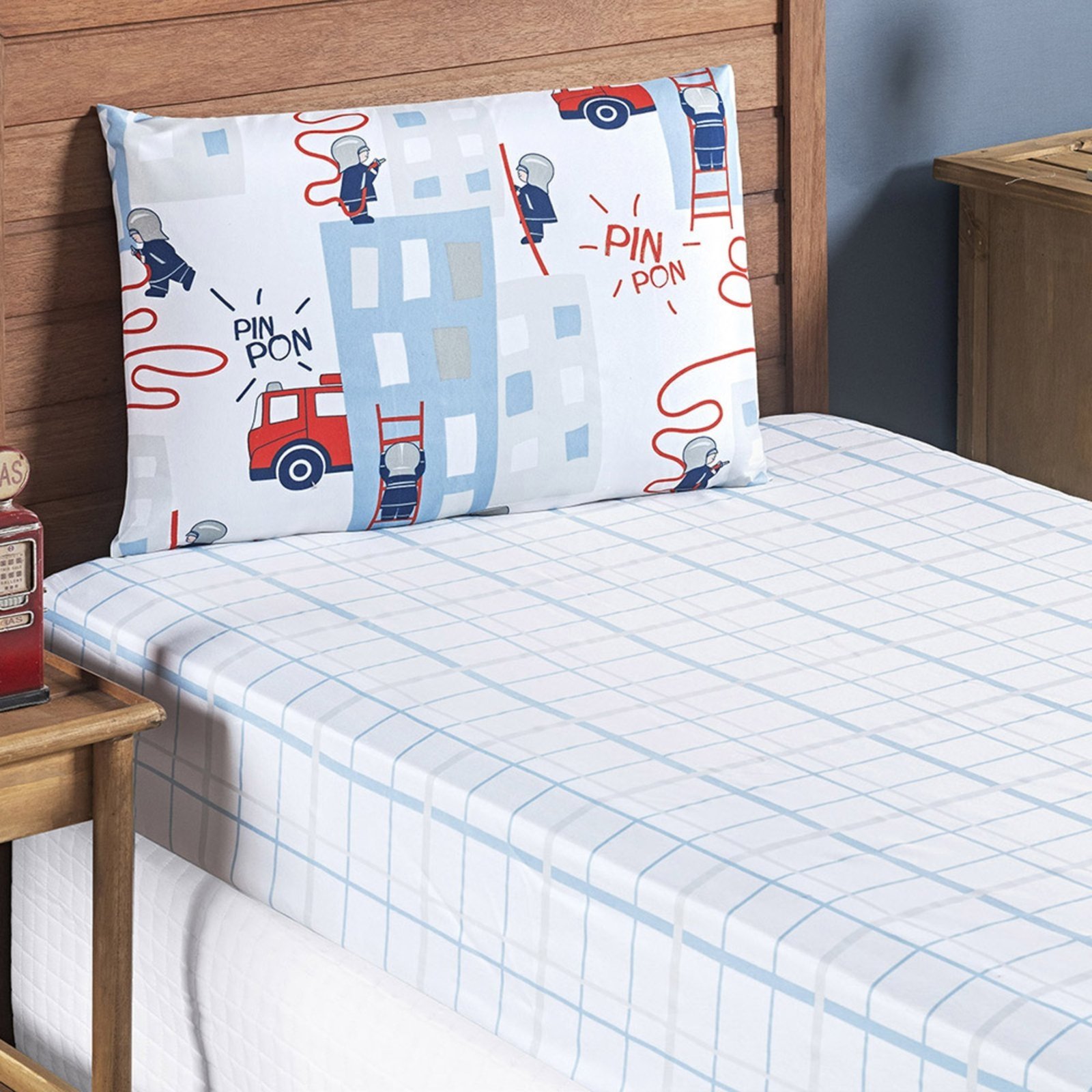 Jogo Cama Lençol Casa Scarpa Fantasy Solteiro Cama Quarto Microfibra 2 Peças Bombeiros Branco