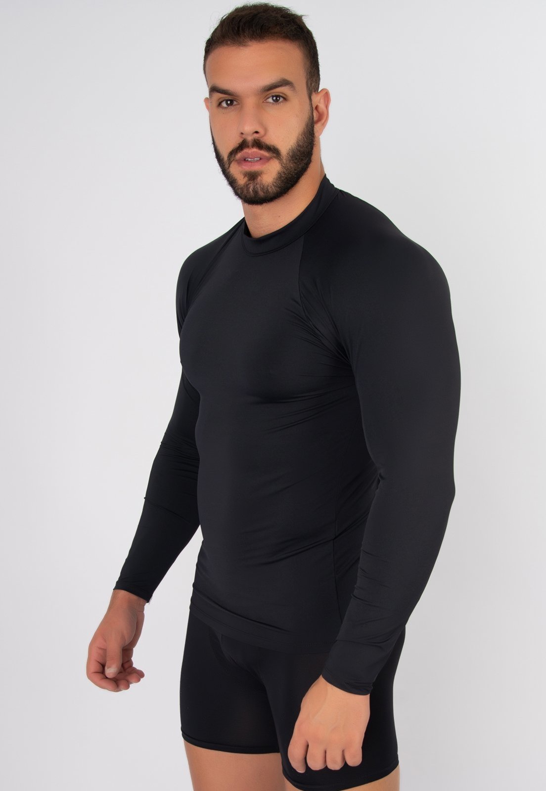 Vista 3 Camisa Masculina WLS Modas Térmica Poliéster UV Segunda Pele preto WLS Modas preto