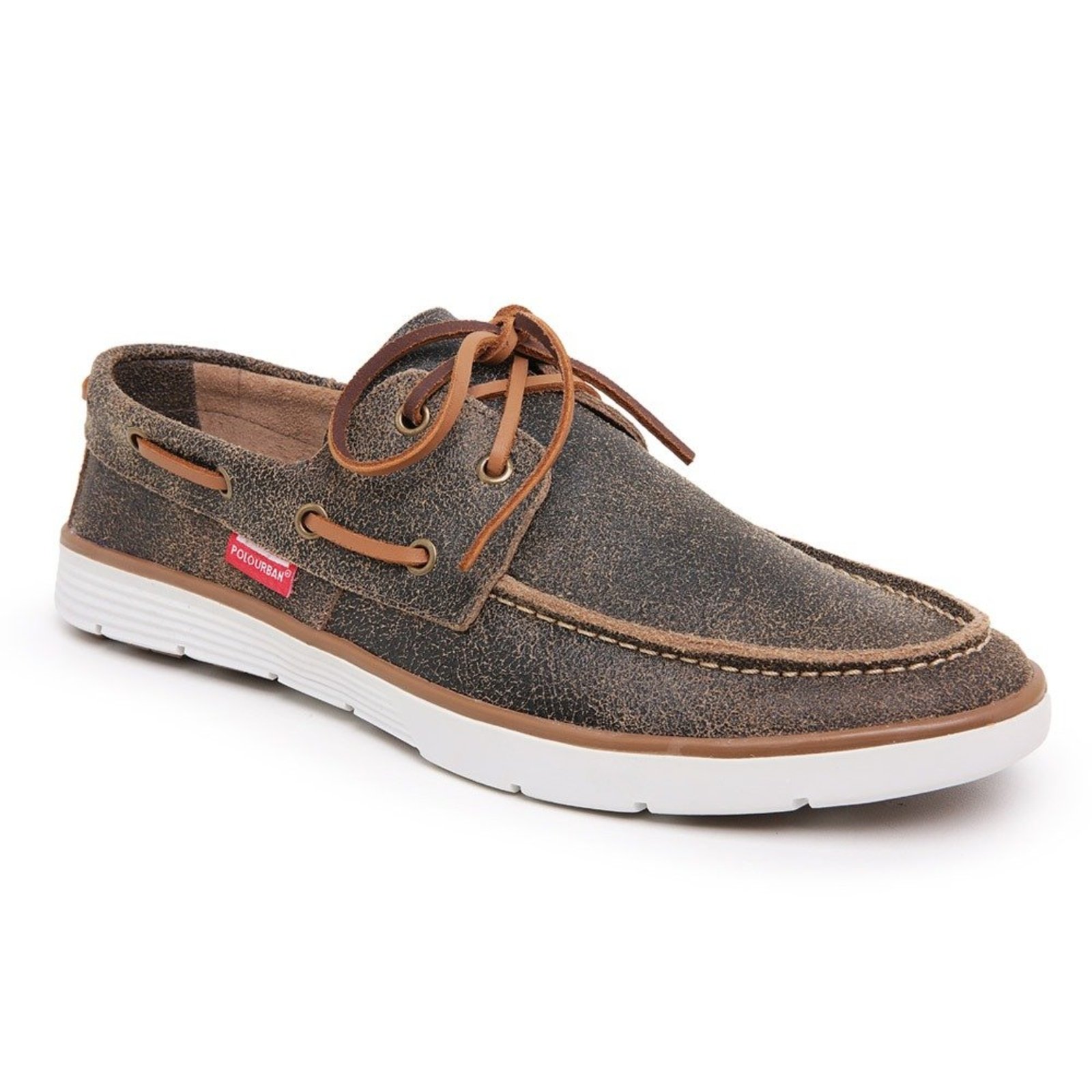 Mocassim Dockside Masculino Couro Legítimo Miuzzi Flat Baixo Amarração Em Cadarço Leve Cor Cinza