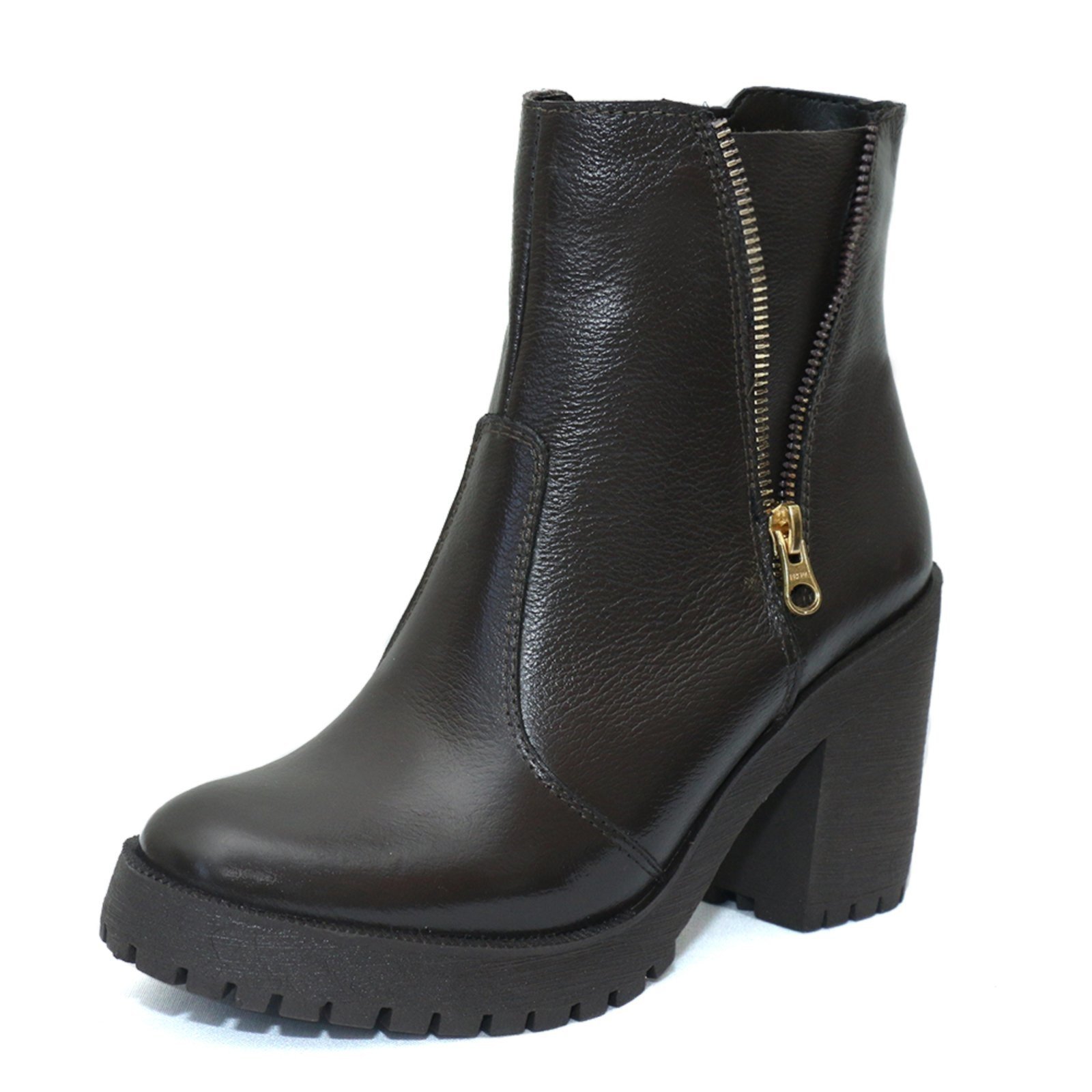 Bota Coturno Feminino Tratorado Couro Café Kuento Shoes