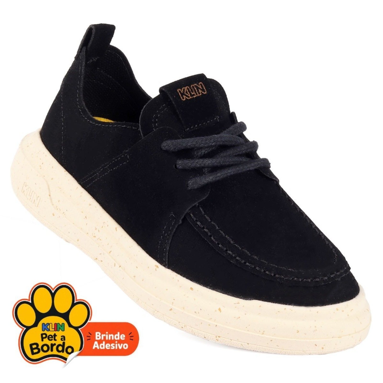 Infantil - Tênis Mocassim Masculino Klin Preto com Solado Off-White Estilo Casual