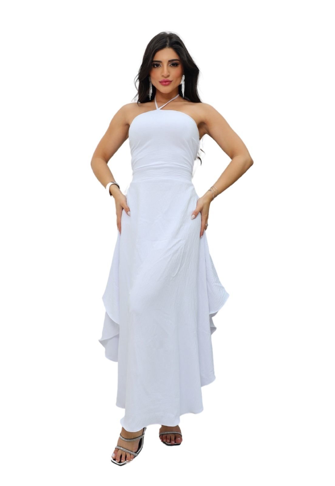 Vestido Midi Frente Única Costas Amarração Gina Branco