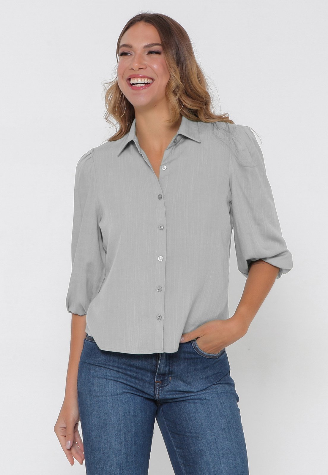 Camisa Intens Manga 3/4 Viscolinho Cinza