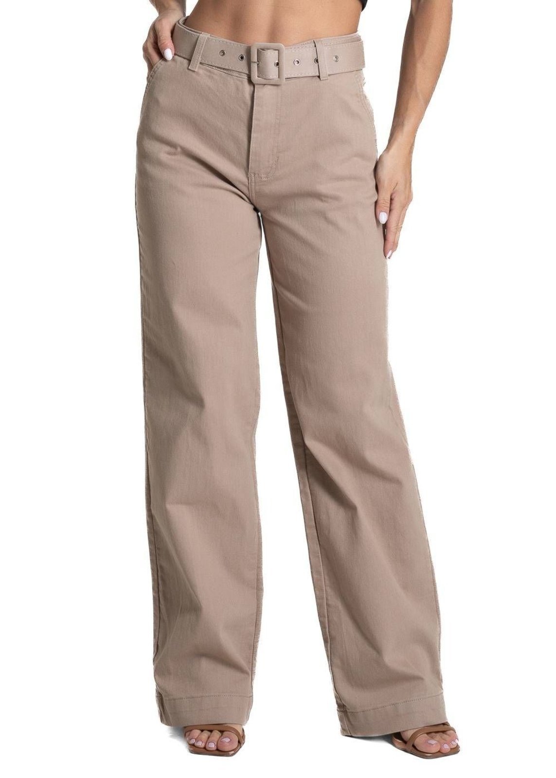 Calça Sarja Sawary Wide Leg – 277998 – Bege – Sawary