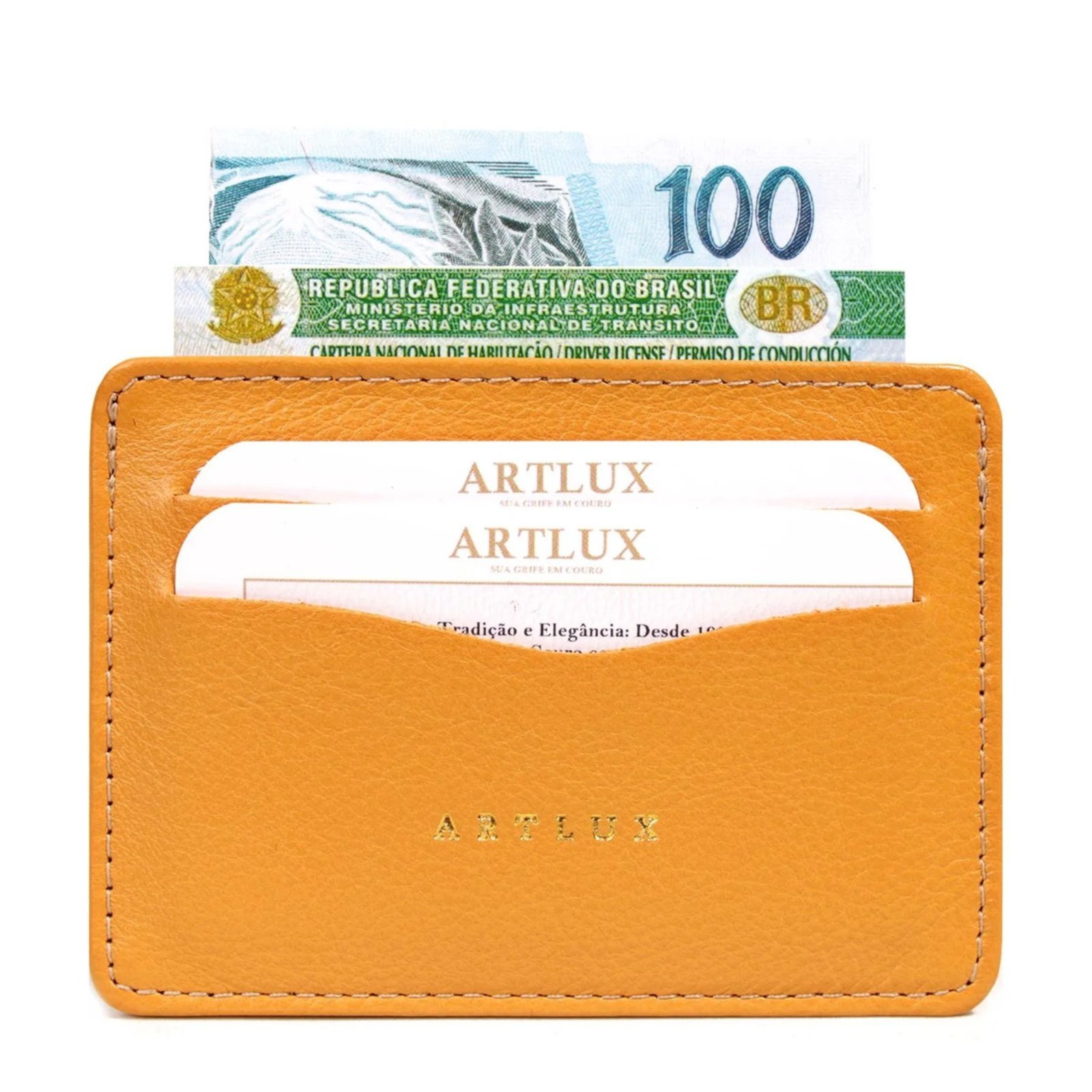 Porta Cartão e CNH em Couro Artlux 3062 Mostarda