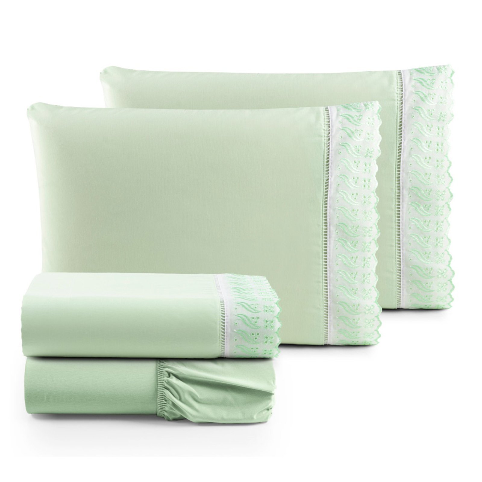 Jogo Cama Lençol Casa Scarpa Paris Casal Padrão Percal 180 Fios Algodão Lese Bordada 4 Peças - Verde