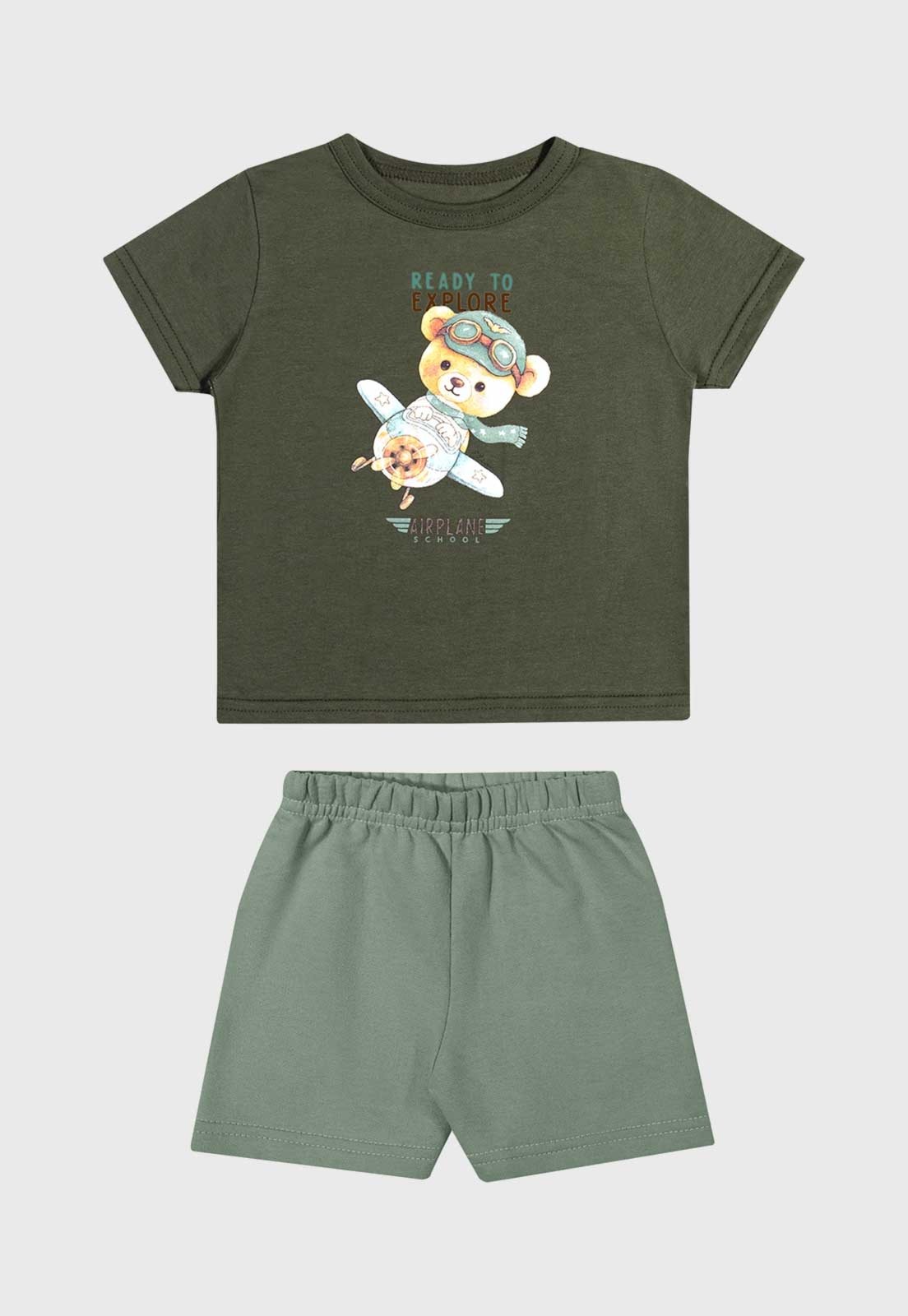 Conjunto Curto Elian Estampa Ursinho Verde