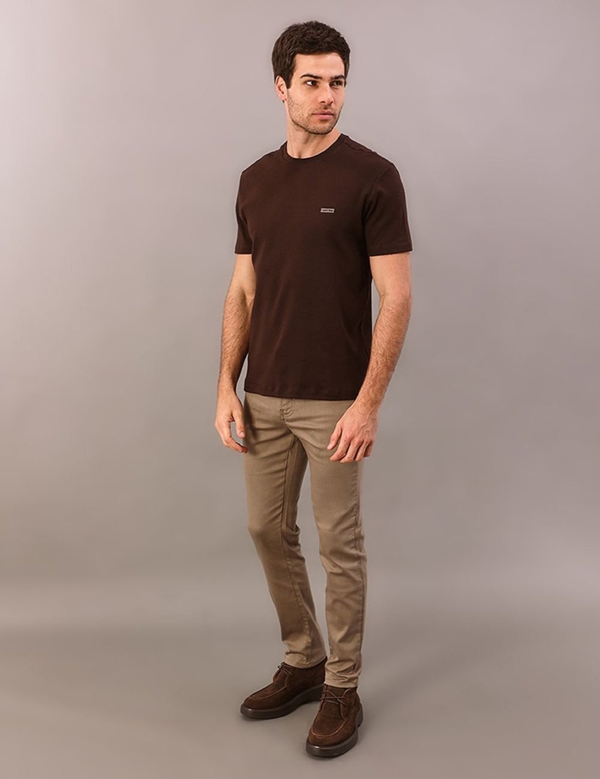 Camiseta Manga Curta Calvin Klein Masculino Suedine Aop - Marrom Calvin Klein Jeans
