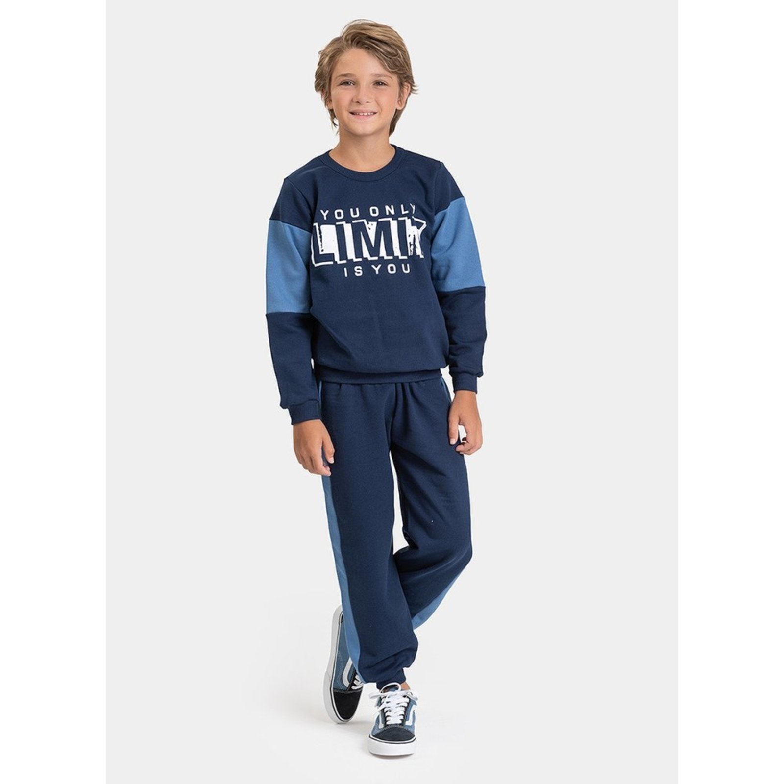 Infantil - Conjunto Inverno Menino Marinho Blusão com Recortes na Manga e Calça em Moletom Limit