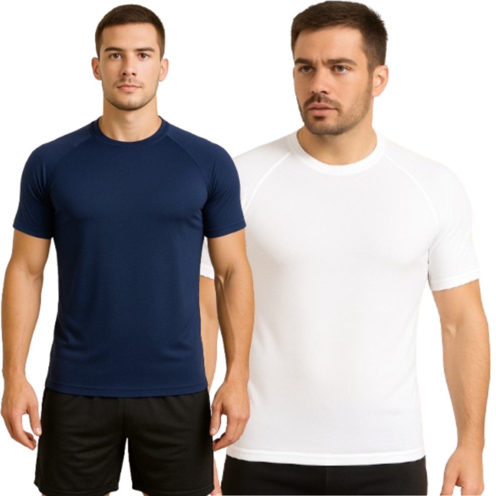 Kit 2 Blusa Uv Manga Curta Reflexo Íntimo Camisa Proteção Solar Segunda Pele Azul Marinho e Branco