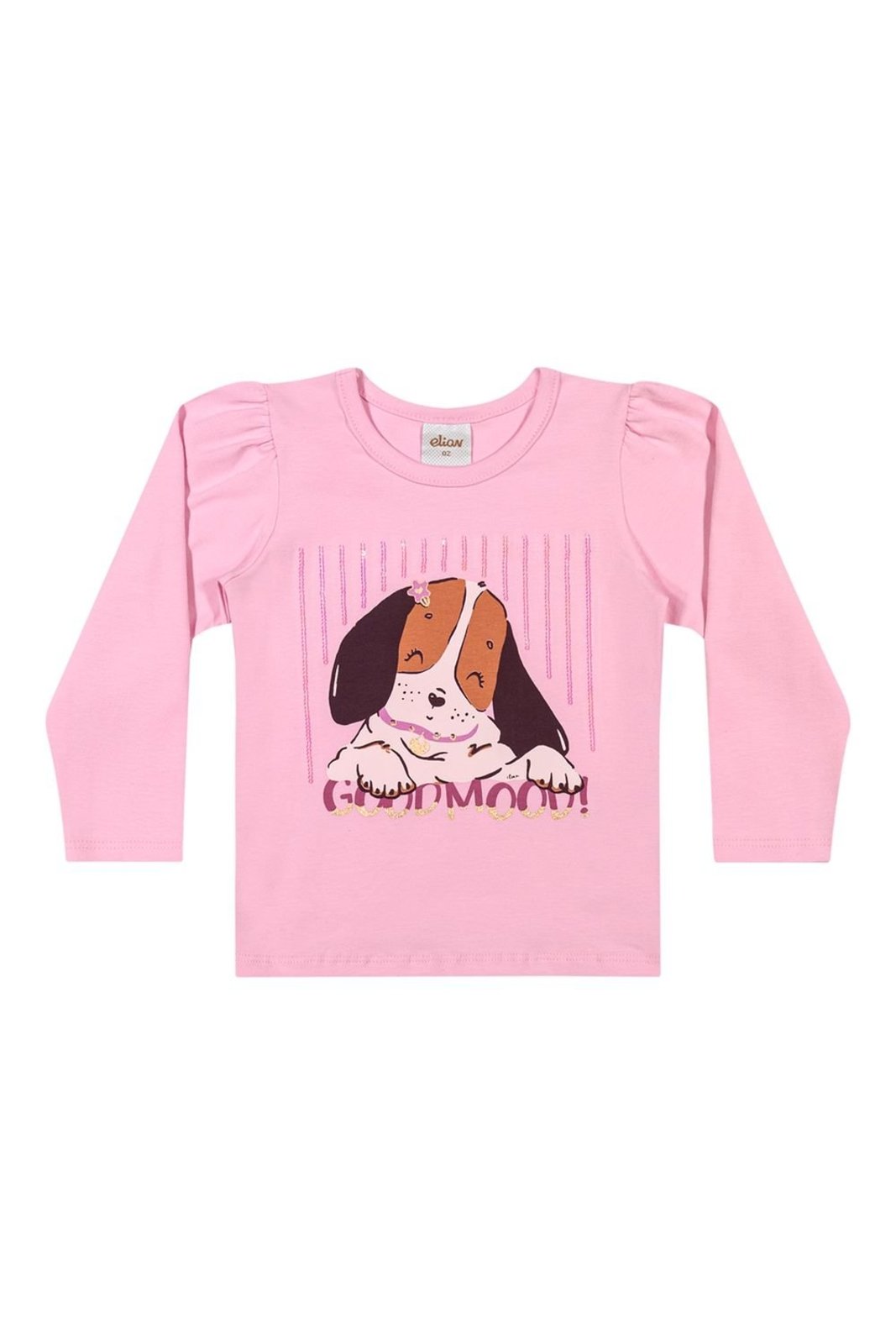 Infantil - Blusa Longa Menina Estampa Cachorro Elian Rosa