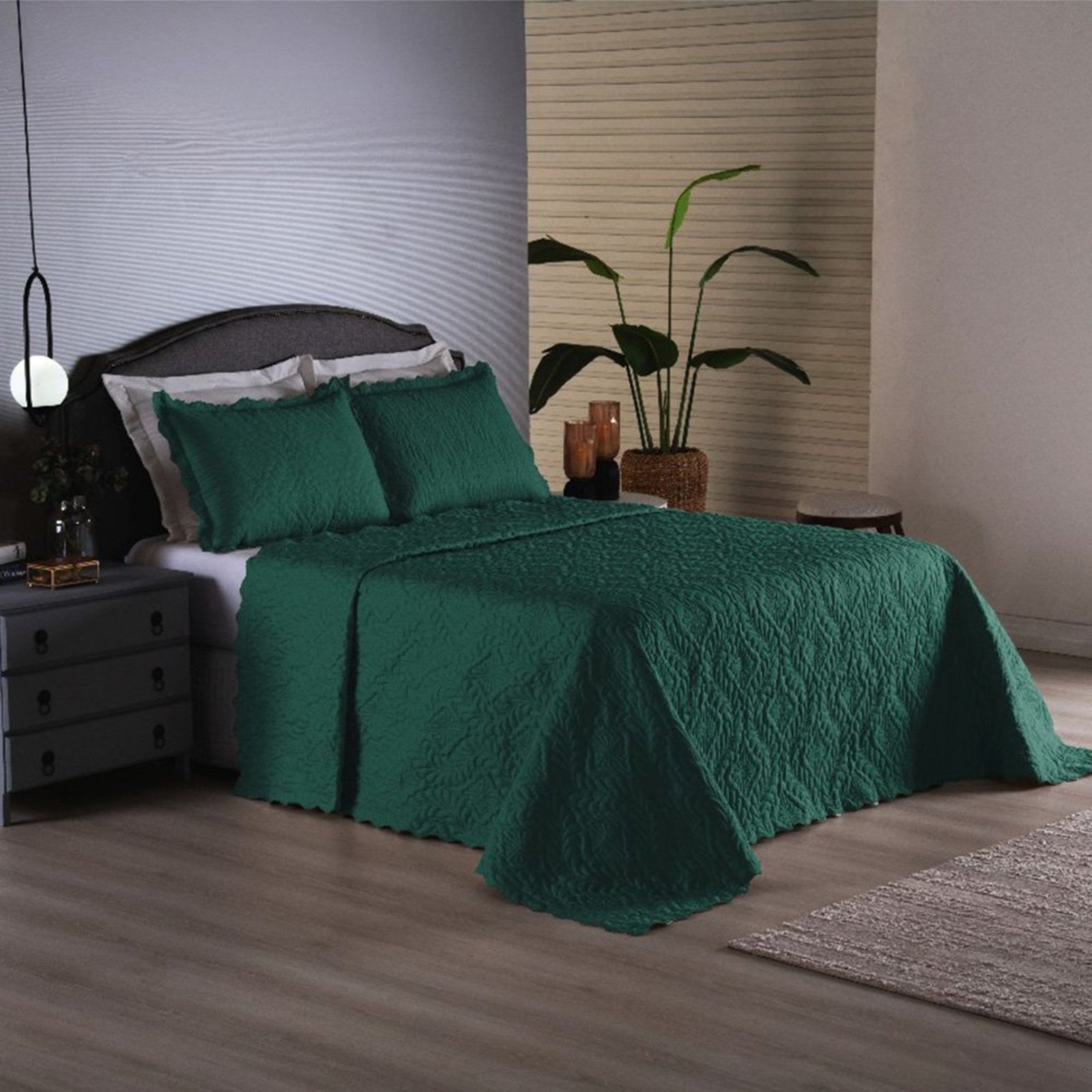 Cobre Leito Colcha Sensação King 3 Peças Matelassê - Verde