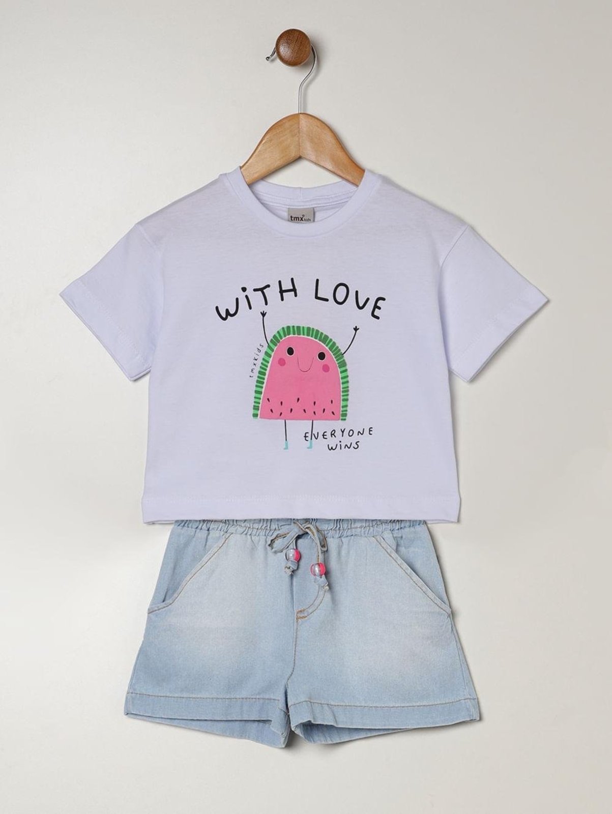 Infantil - Conjunto Curto Jeans Para Menina - BRANCO
