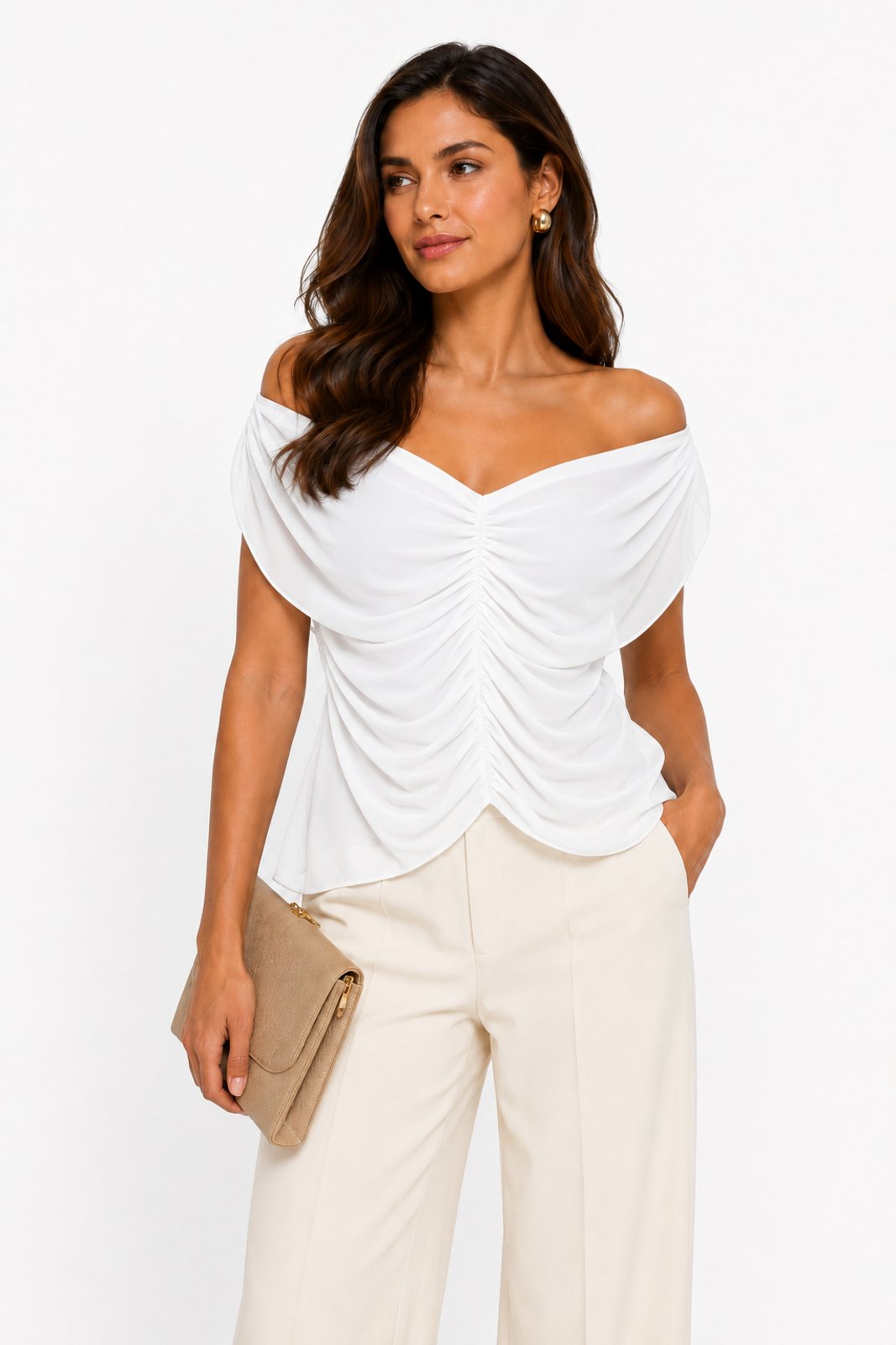Blusa Tule D Bell Outlet Fashion Drapeada Branco