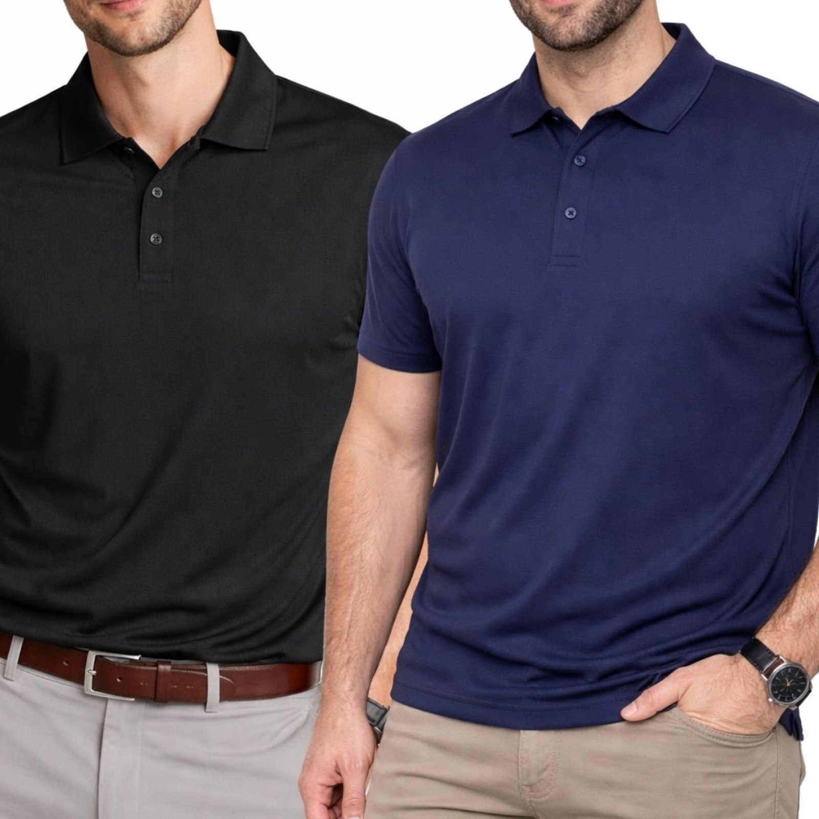 Kit 2 Camisas Polo Masculina Poliamida Premium Preto e Marinho
