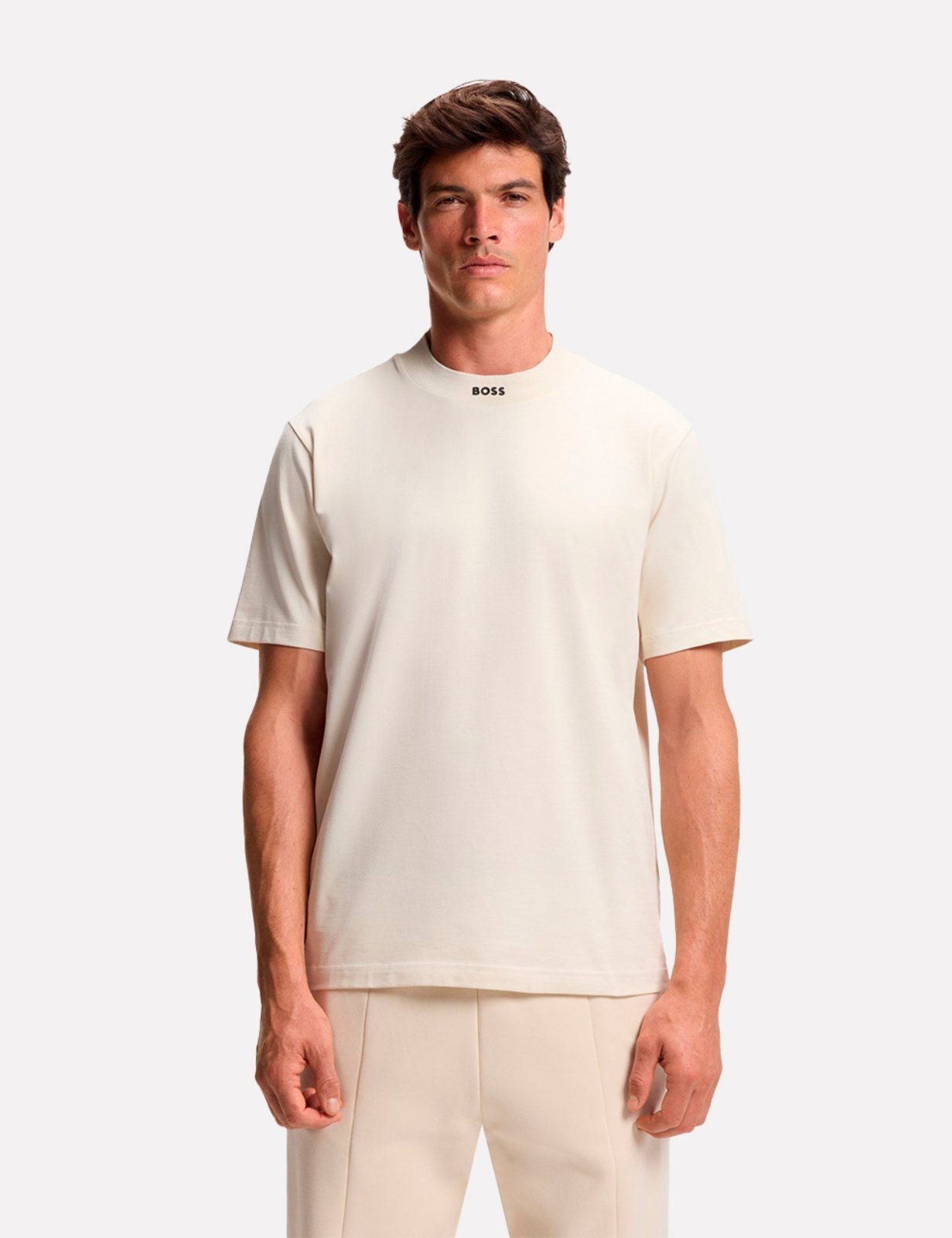 Camiseta Hugo Boss Masculina Relaxed Fit Collar Zone Creme