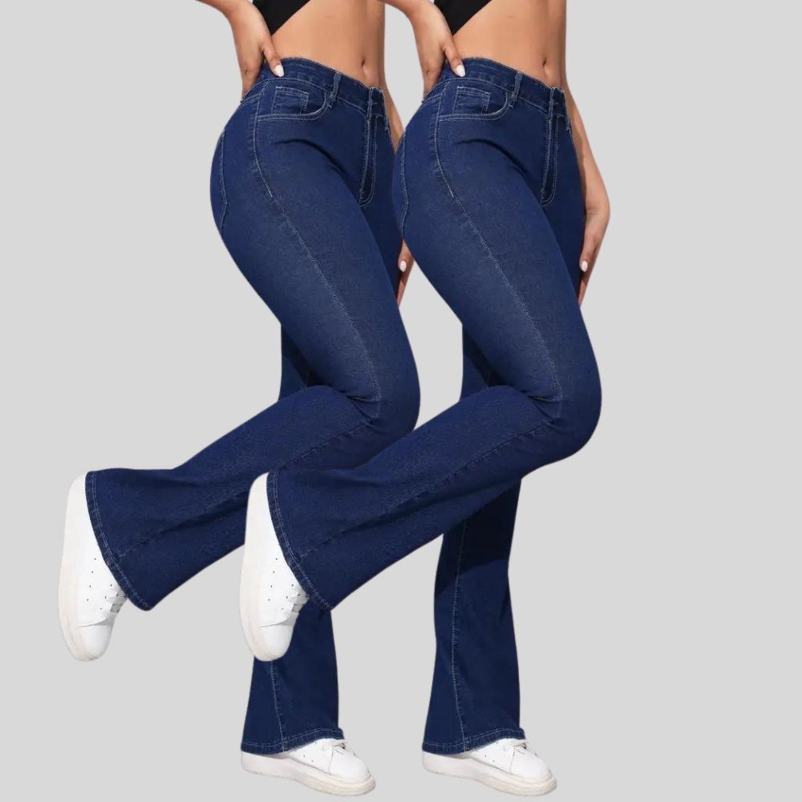 Kit 2 Calça Flare Jeans Feminina Tex Jeans Boca de Sino Cintura Alta Modeladora com Elastano Azul Escuro