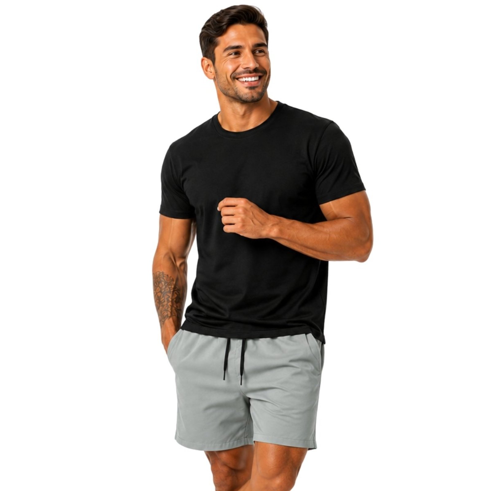 Conjunto Masculino Camiseta Lisa Algodão e Short Tactel Leve
