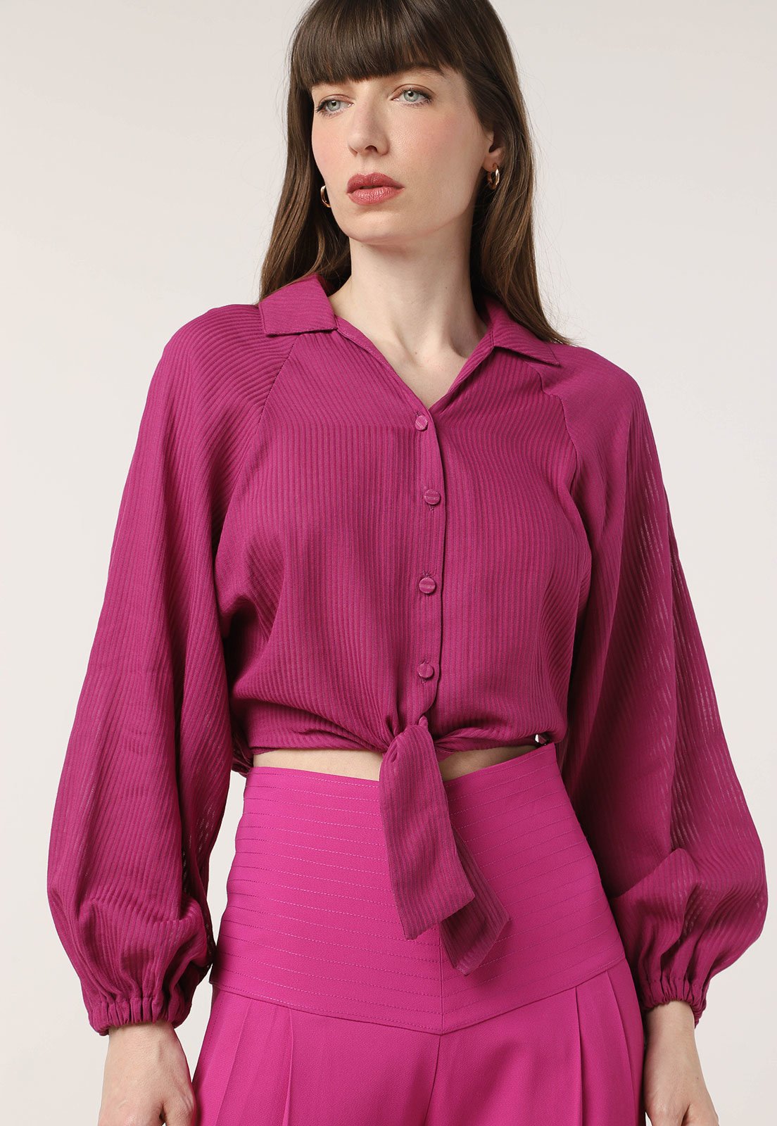Camisa Cropped Cruise Mangas Bufantes Roxa
