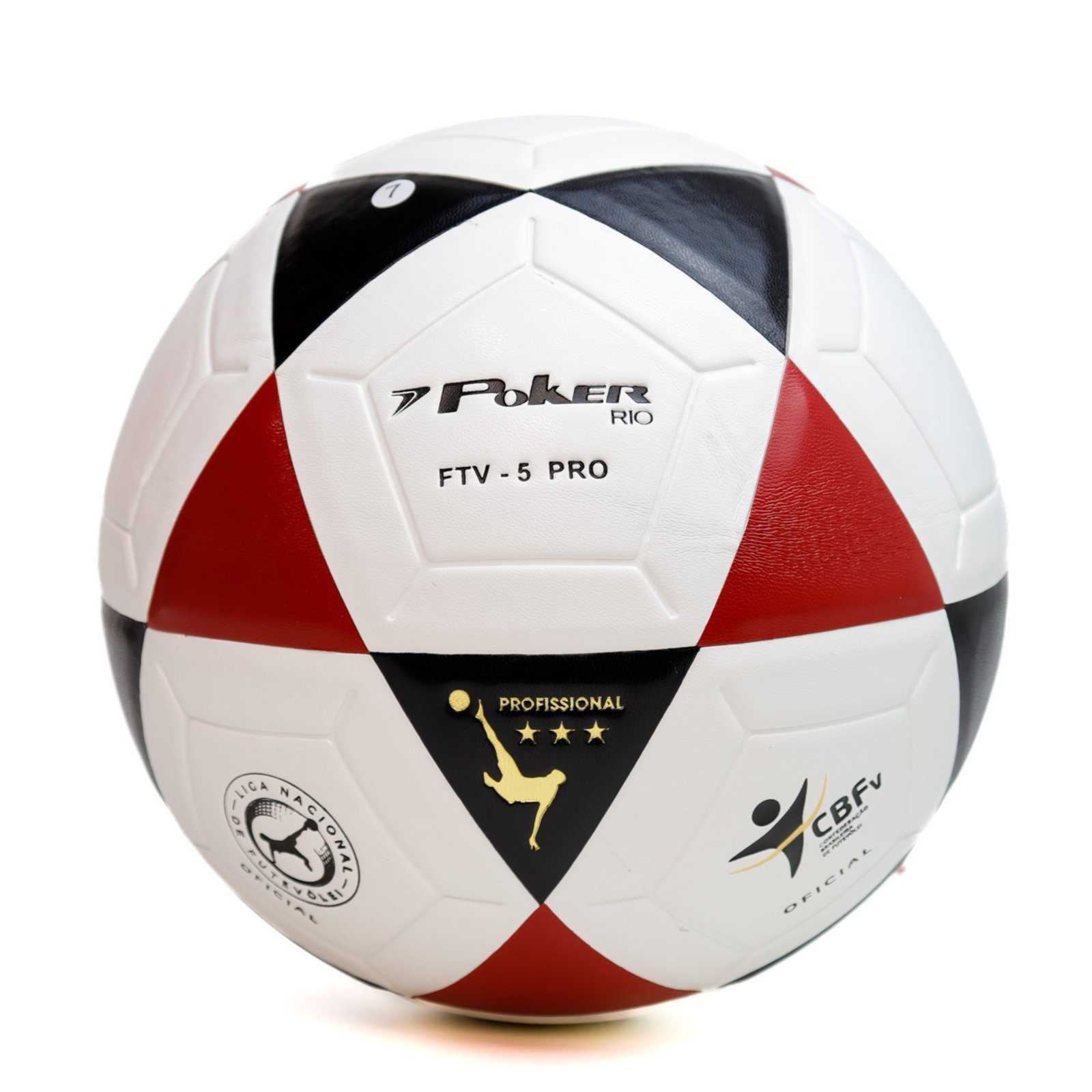Bola Poker Futvôlei Rio Oficial LNF - PU, Durável e Toque Macio - Branco/Preto/Vermelho