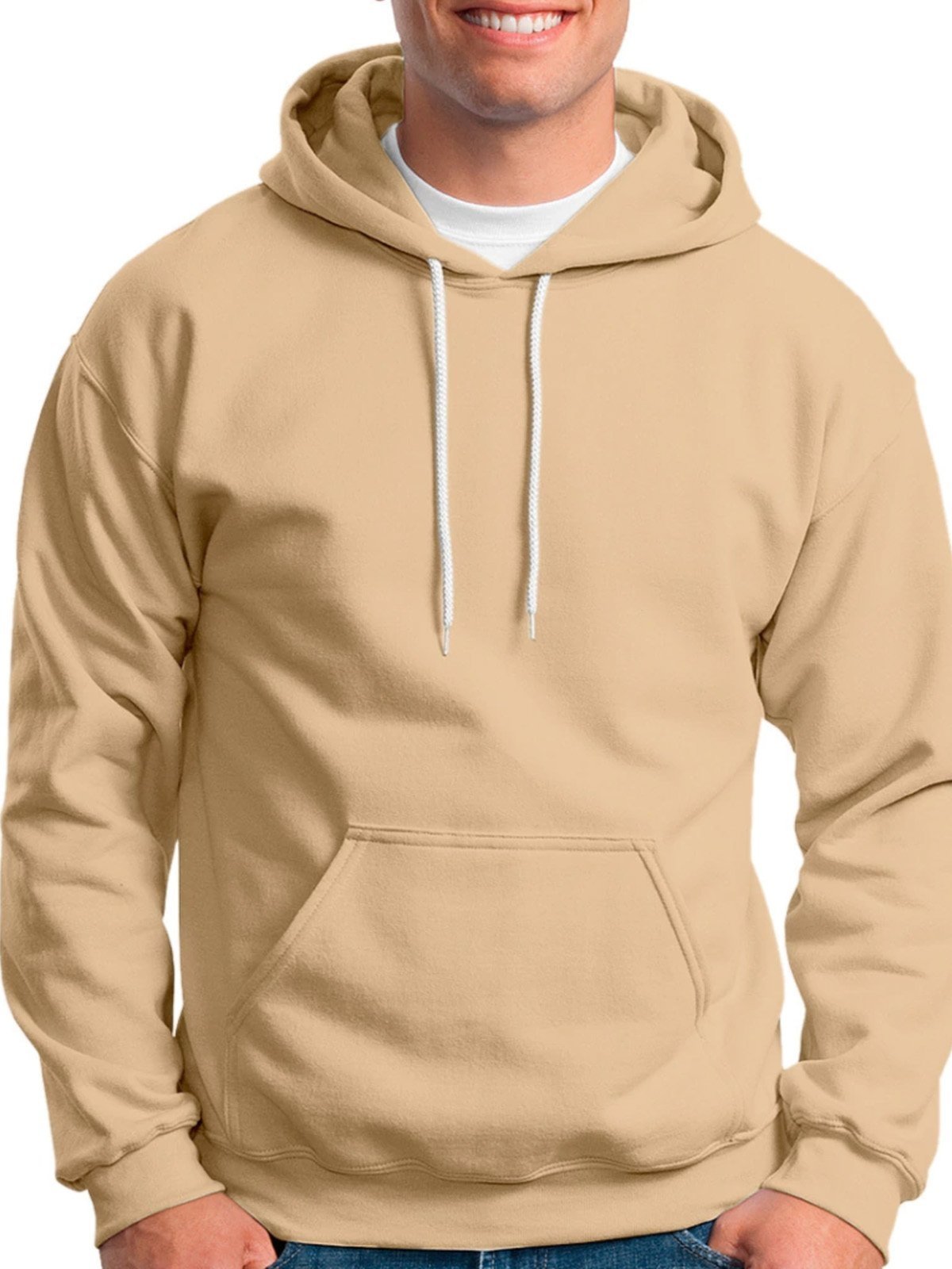 Moletom Moleton Blusa de Frio Casaco Bege Fechado Liso com Capuz e Bolso Grosso Flanelado Marrom claro