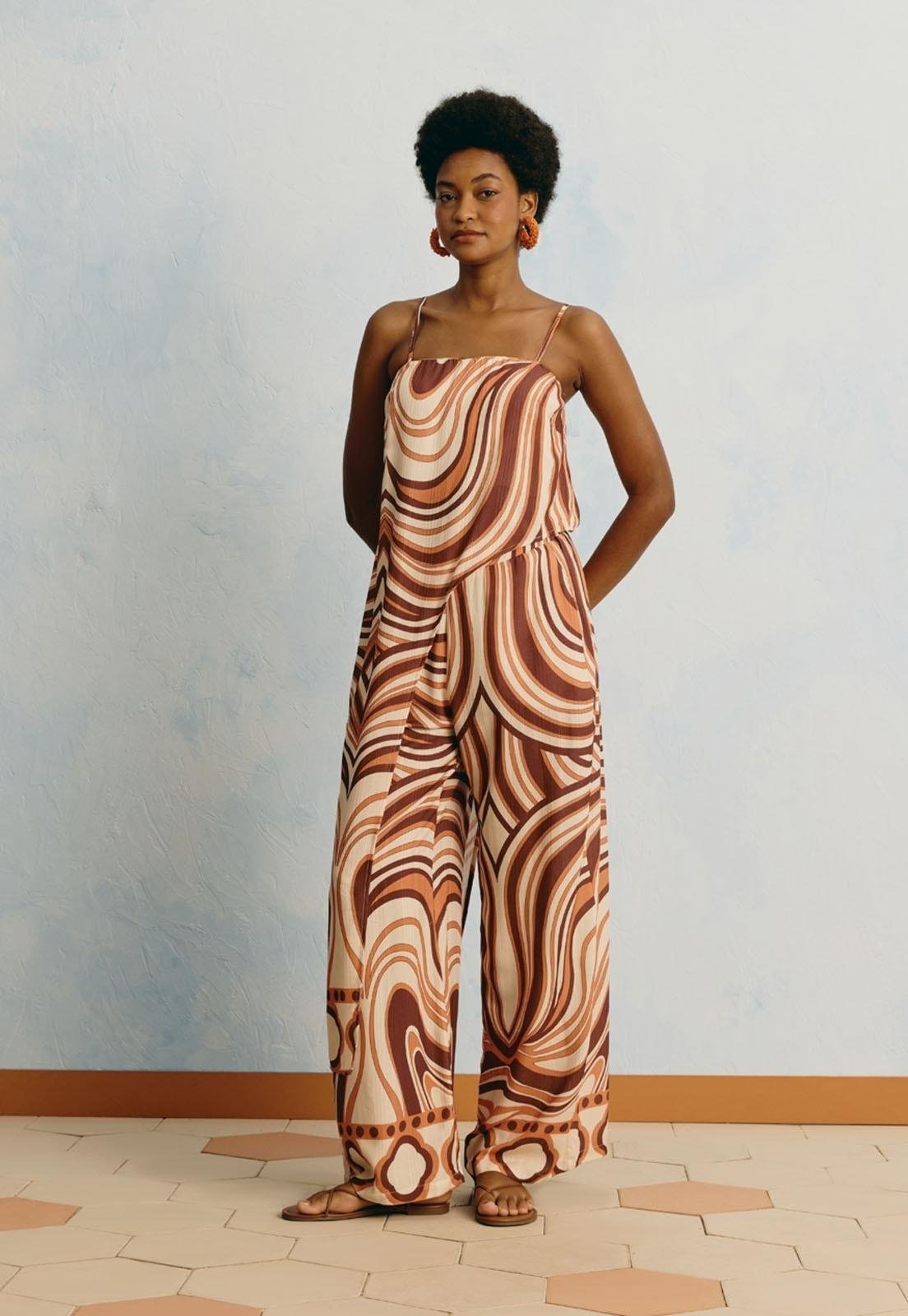 Calça Pantalona Estampada Las Murallas Laranja