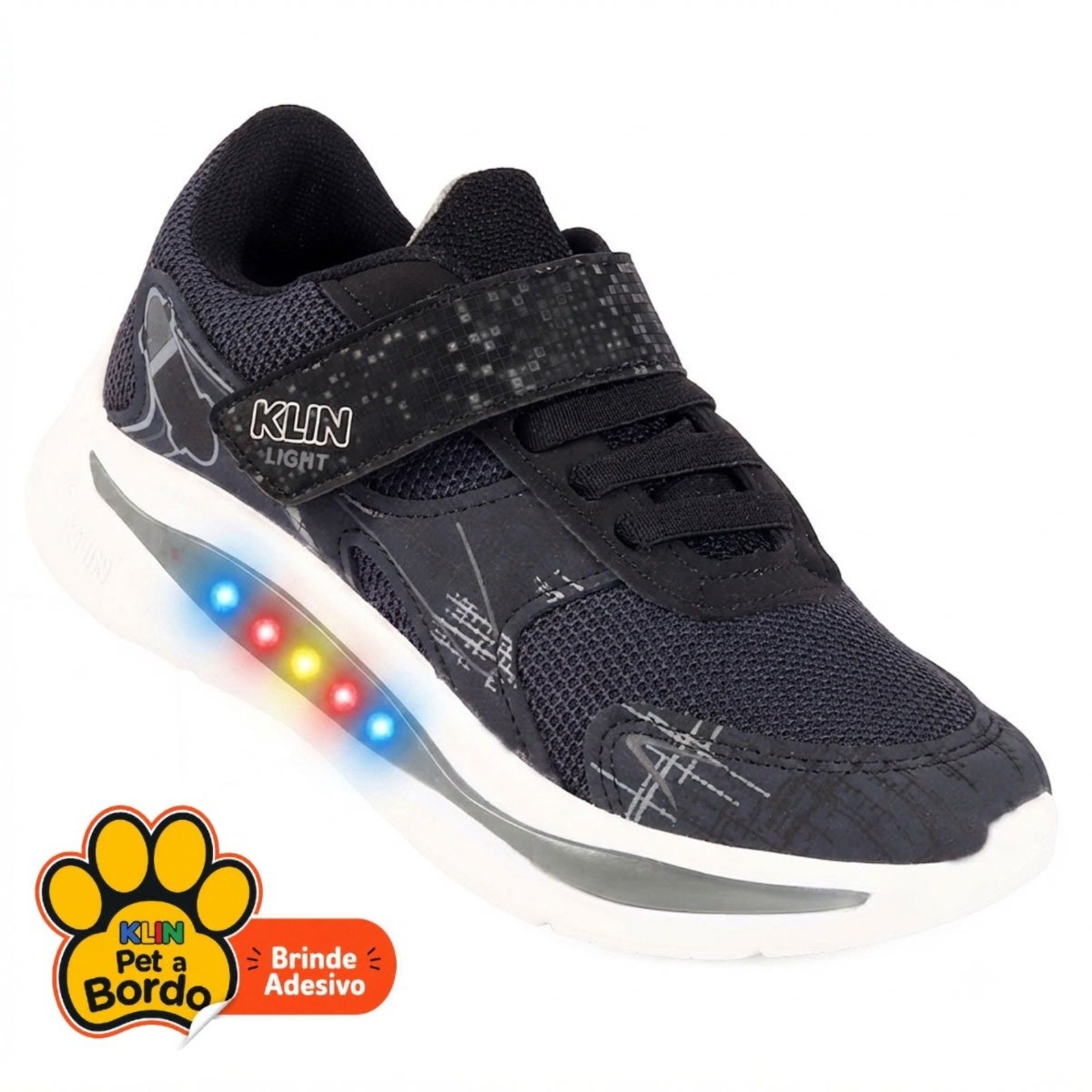 Infantil - Tênis Masculino com Led Klin Flash Preto e Branco