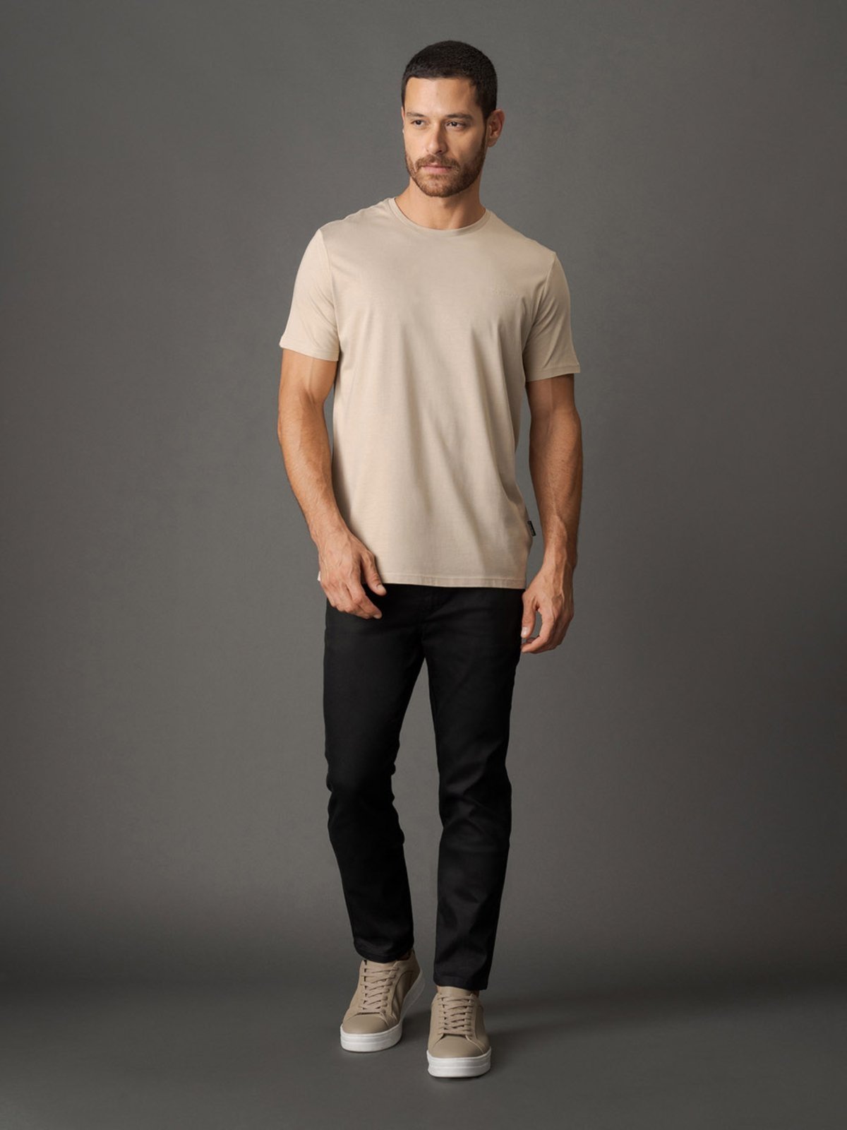 Camiseta Masculina Gola Careca Solid Liquid - Caqui Medio CKS Premium Label