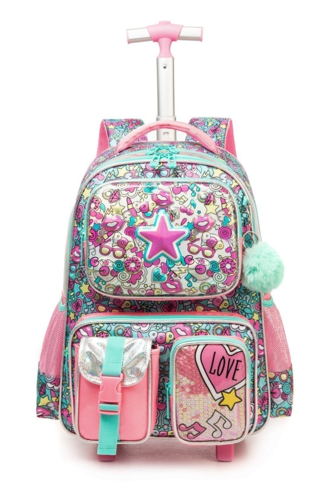 Vista 3 Infantil - Kit Mochila Carrinho Lequeen Escolar Lancheira Estojo estampado Lequeen estampado