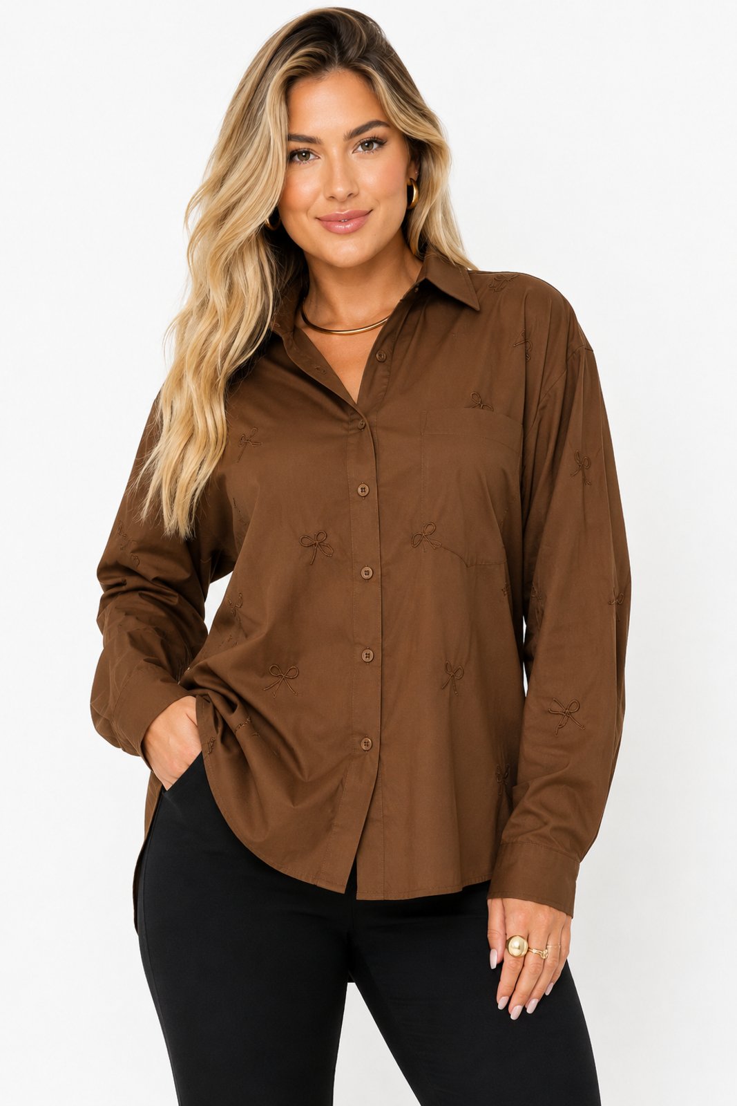 Blusa Social D Bell Outlet Fashion Laços Chocolate