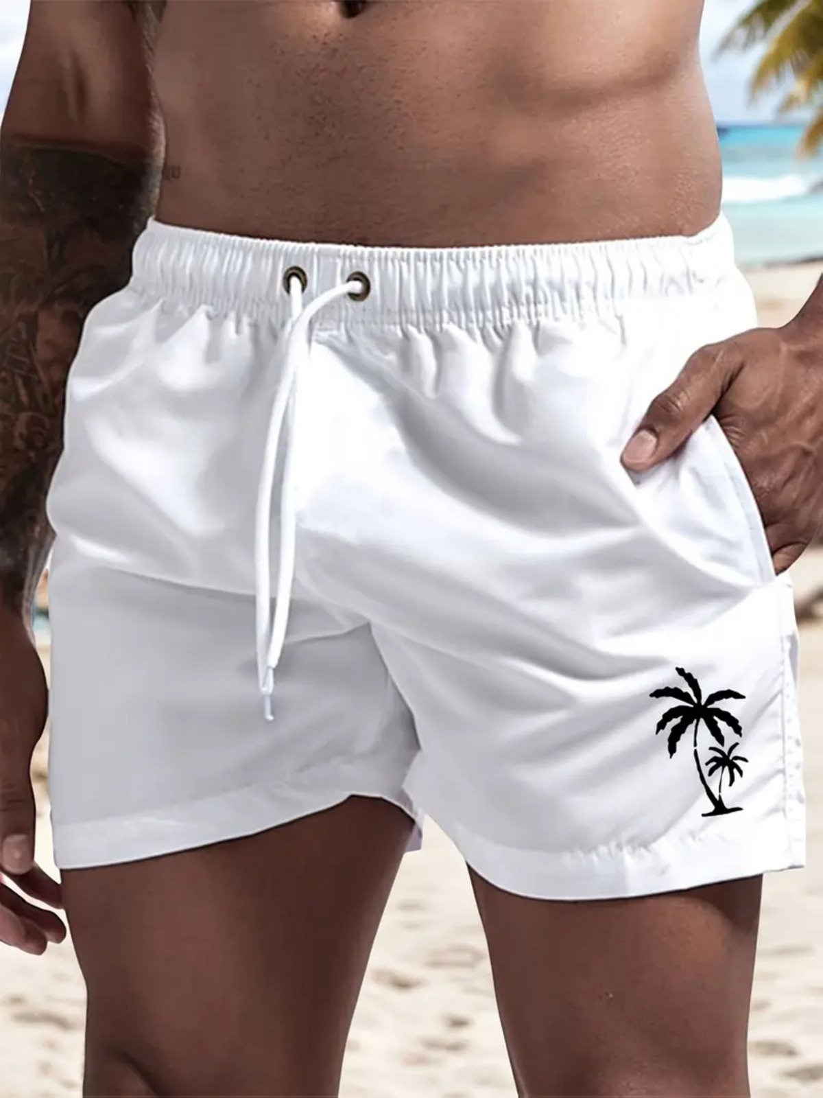 Short Masculino Coqueiro Mini Safira Moda Tactel Branco