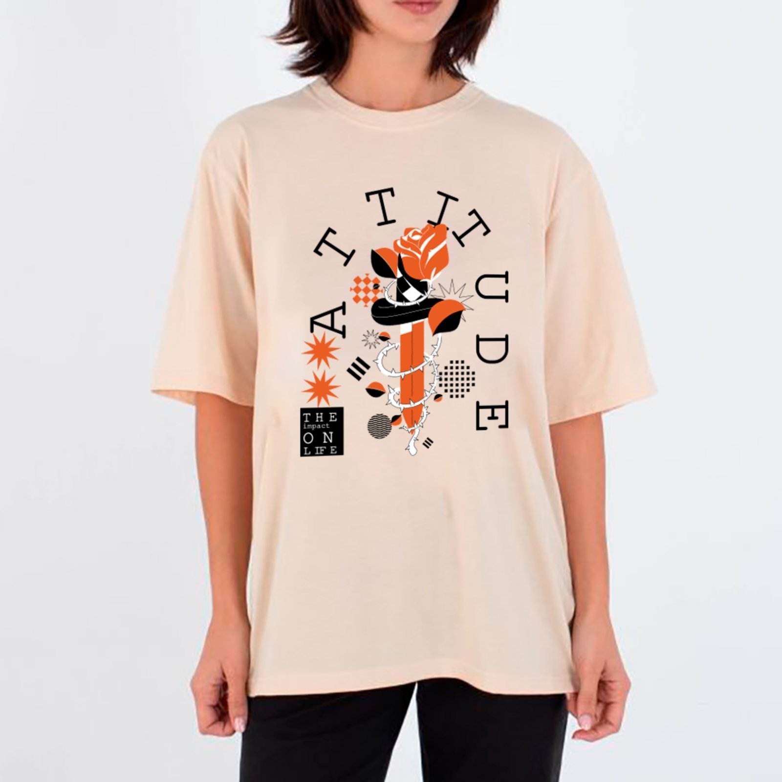 Camiseta Ousy Attitude Estilo Street Oversized Unissex Off White