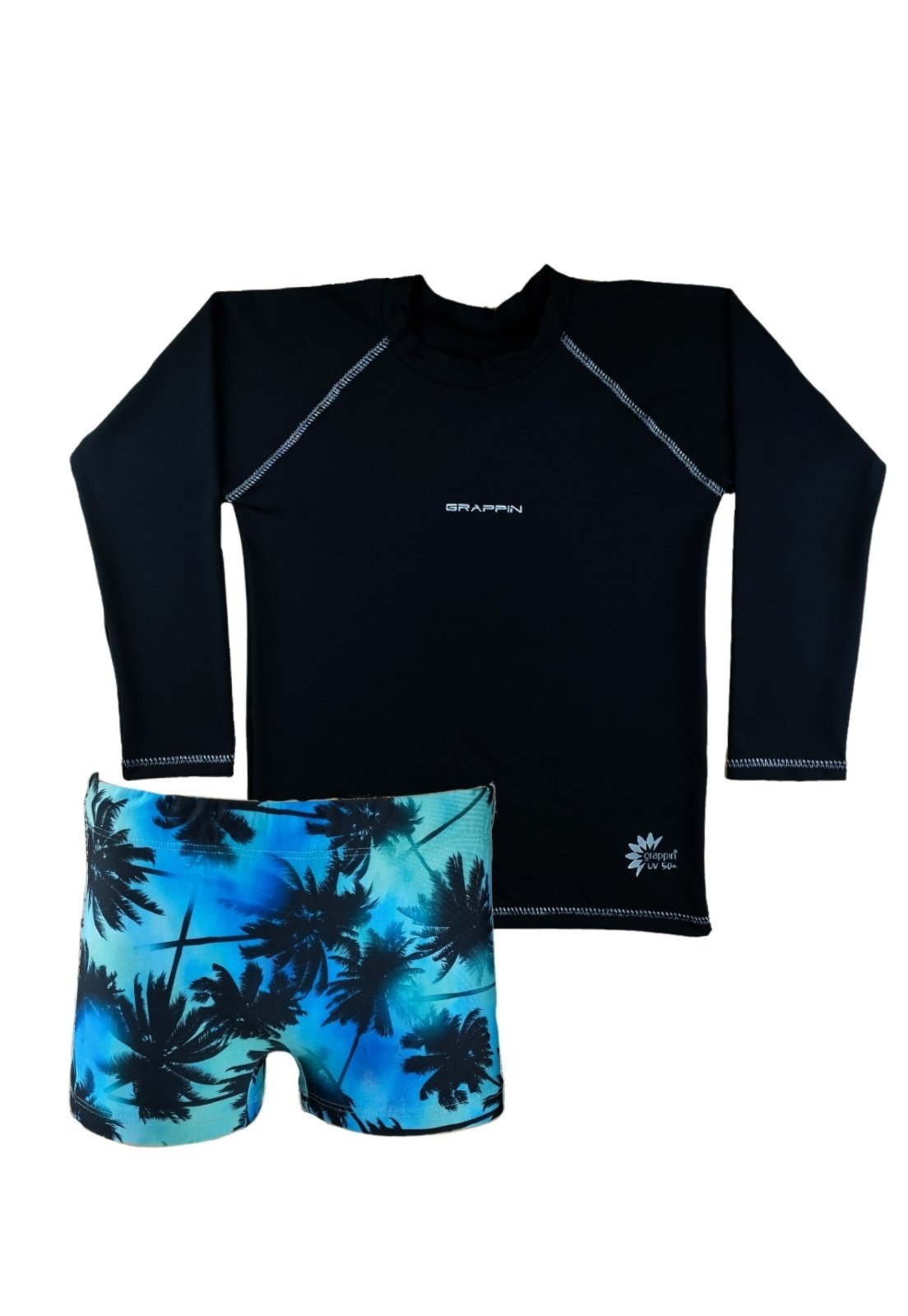 Conjunto Camiseta e Sunga Boxer Grappin Proteção Uv Juvenil Preto