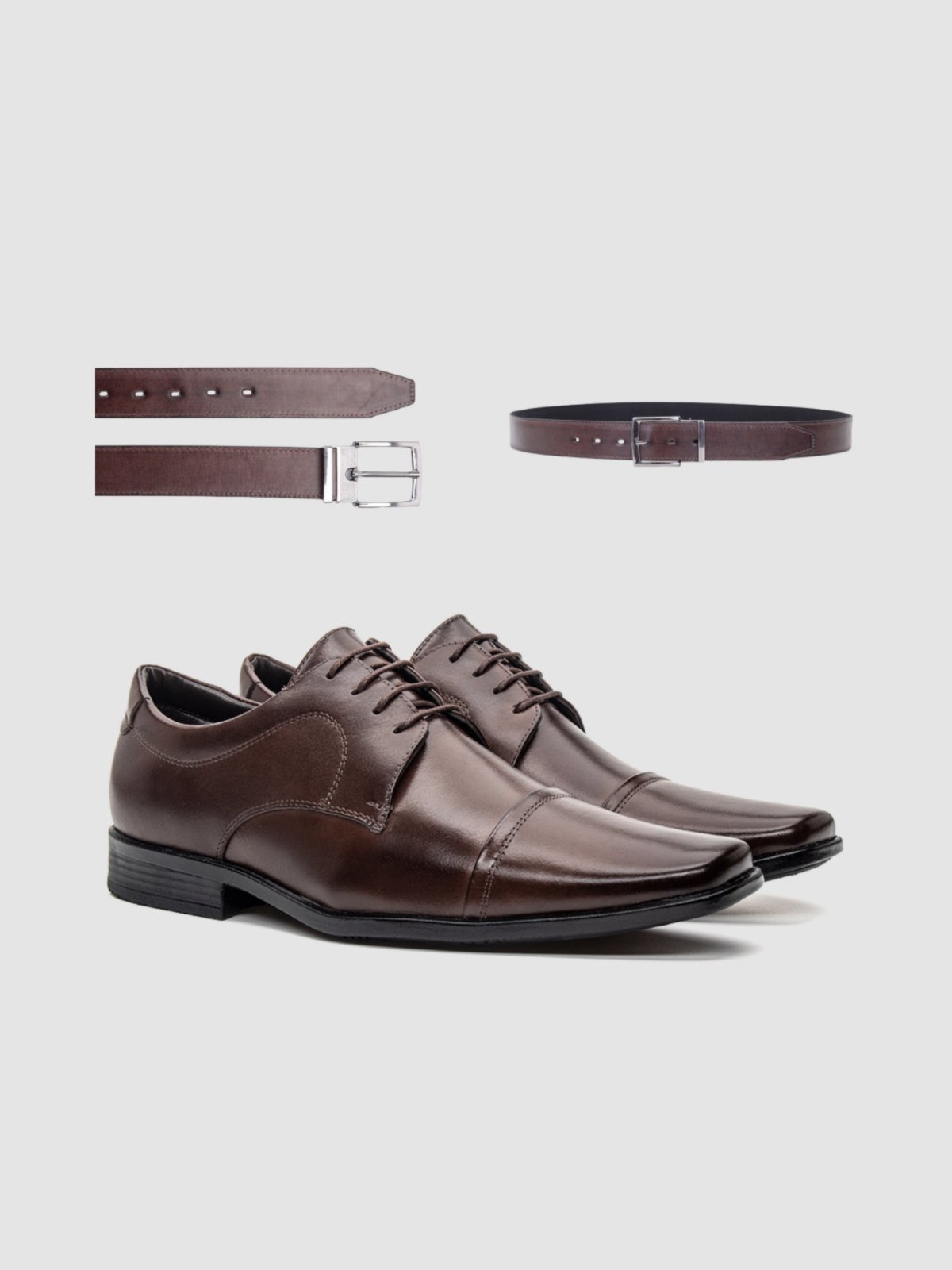 Kit Sapato Masculino Marrom Com Cinto Casual Estilo Derby Confortável Clássico Qualidade Sofisticação E Estilo Zapattero