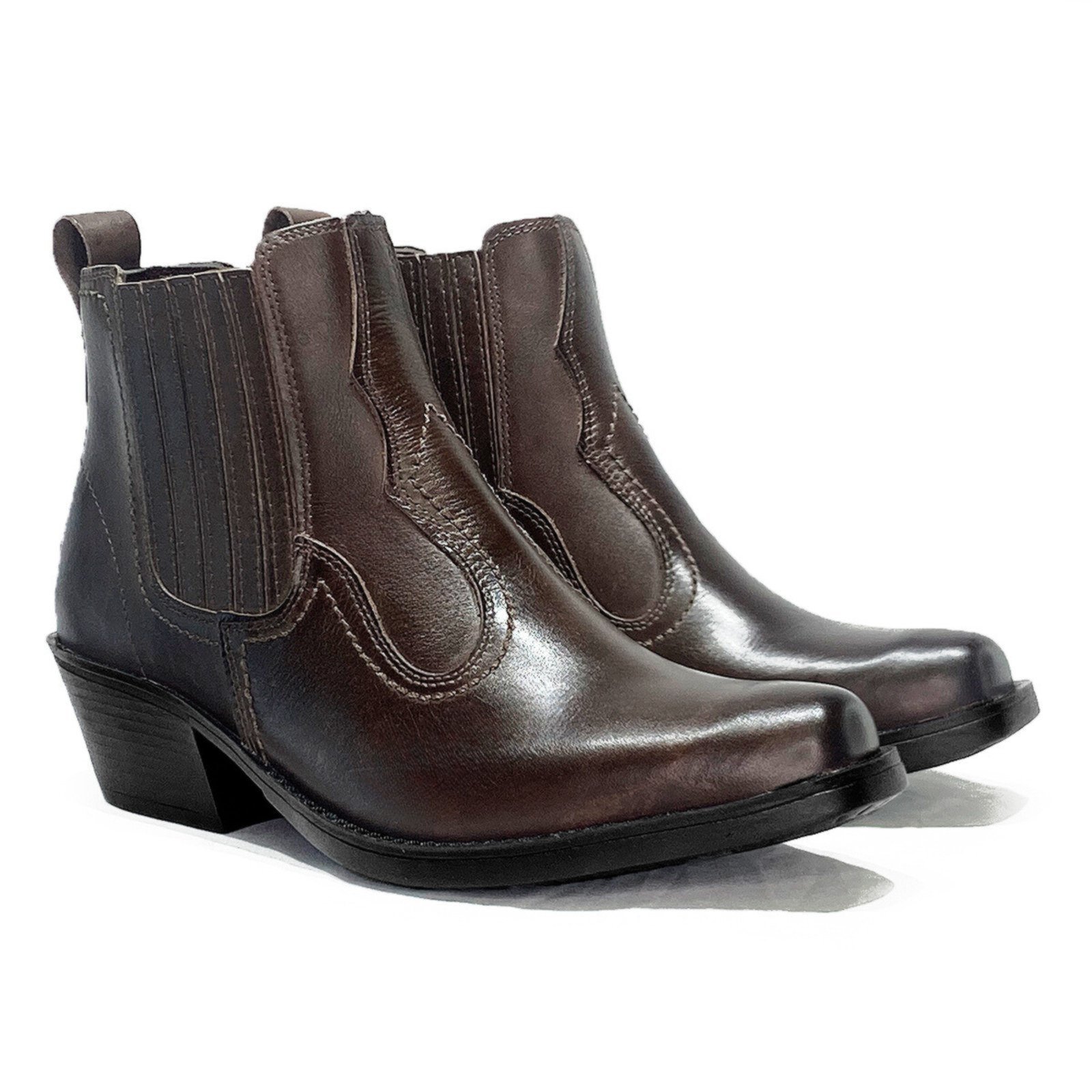 Bota Country Masculina Bico Fino em Couro Café com Solado Costurado Kapell