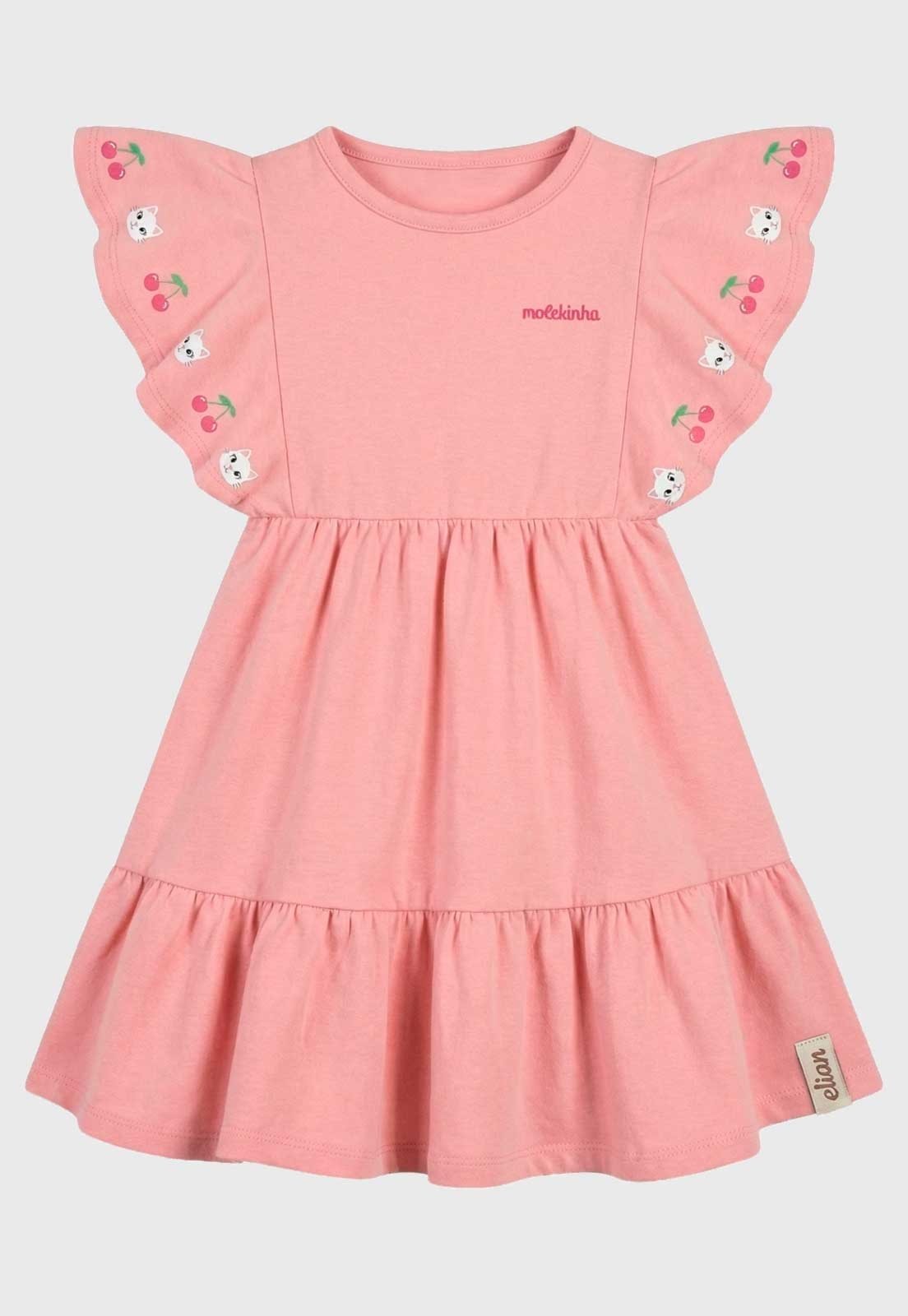 Infantil - Vestido Elian Manga Babado Estampada Rosa