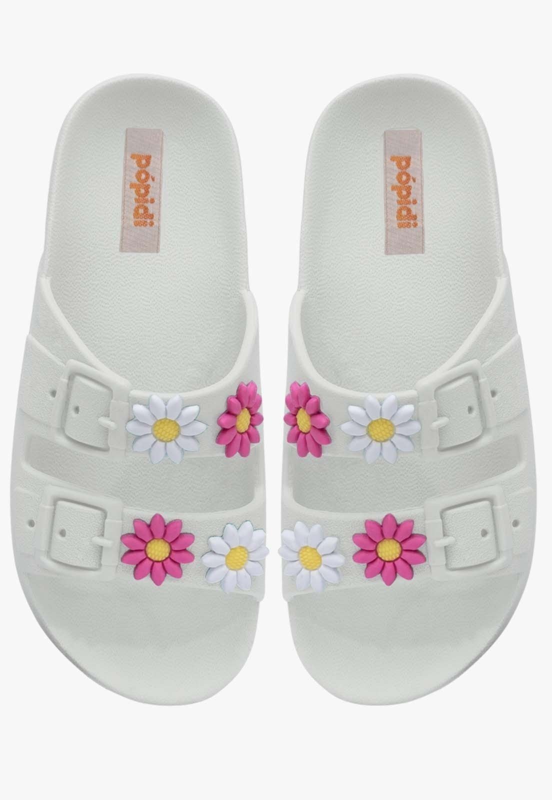 Vista 3 Infantil - Chinelo Papete Feminina Popidi Menina Florzinhas Branca branco Pópidí branco