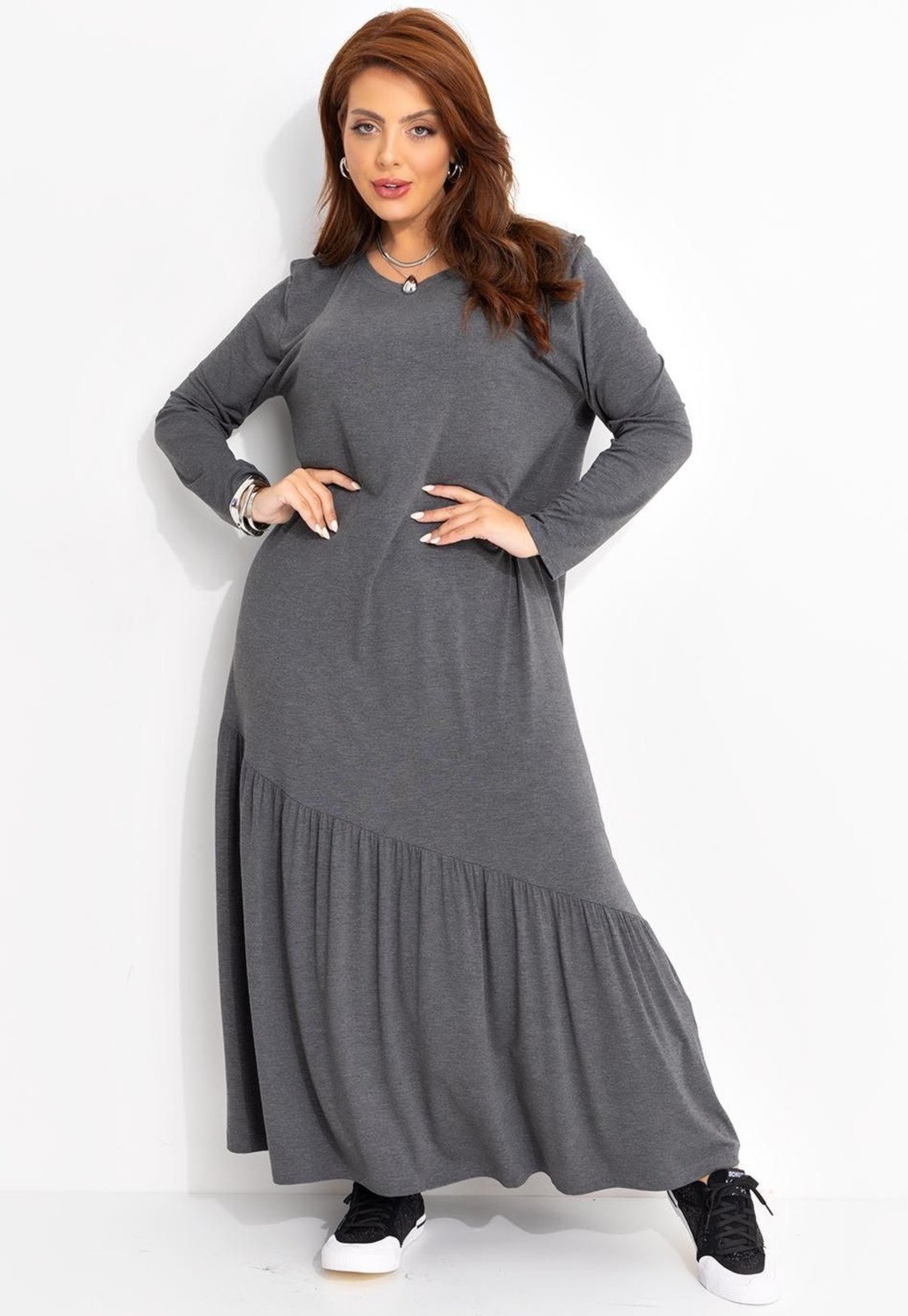 Vestido Em Malha De Viscose Cinza Quintess