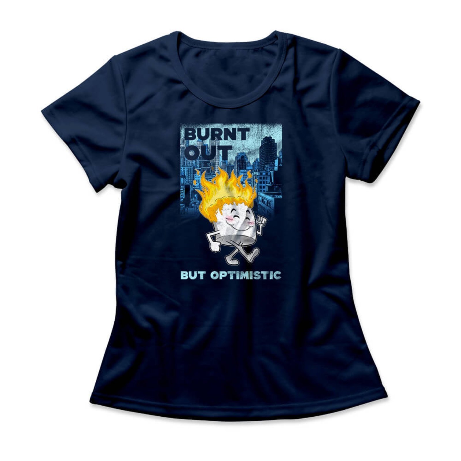 Camiseta Feminina Burnt Out – Azul Marinho – Casual – Studio Geek