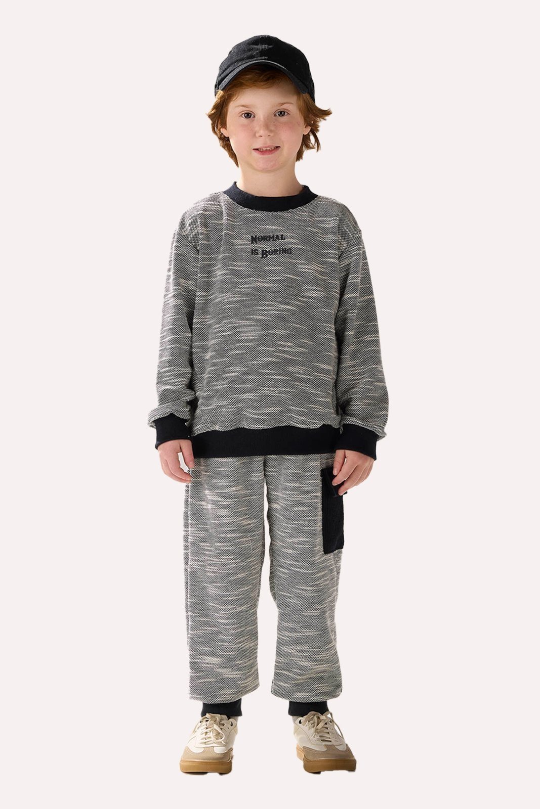 Infantil - Conjunto Preto Blusão e Calça em Moletom Texturizado