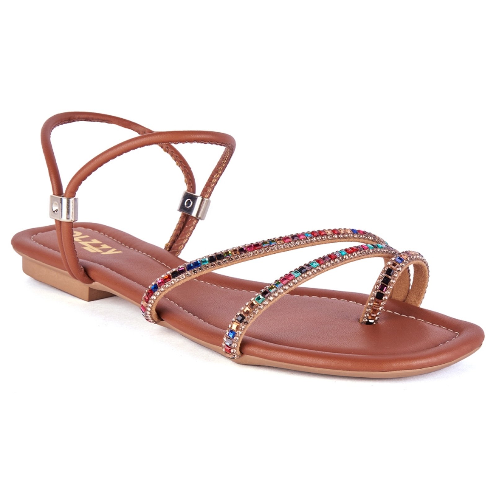 Rasteirinha Feminina Pedrarias Flat Tendencia Brilho Strass Moda Verão Confortável Ozzy Marrom