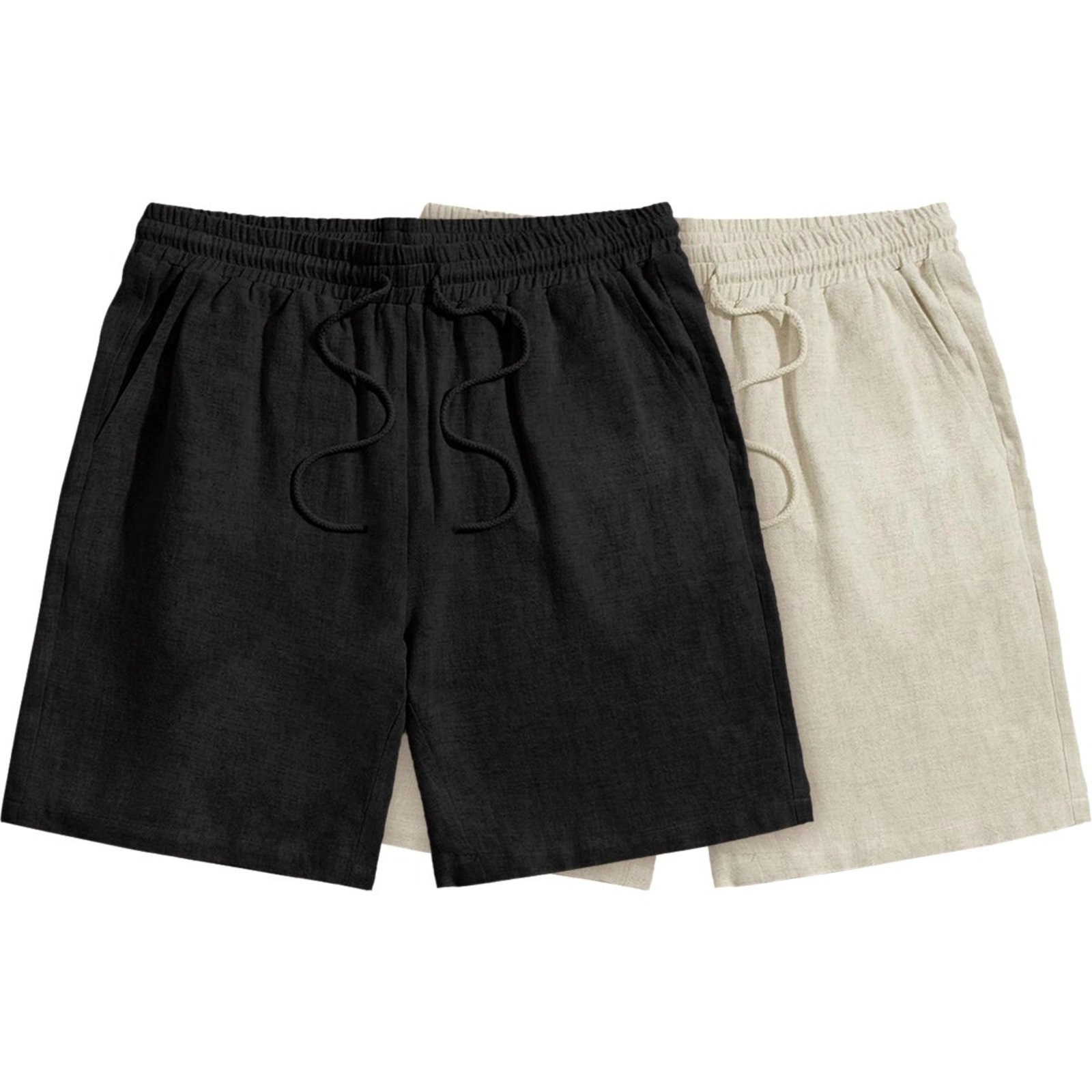 Kit 2 Bermuda Short Linho Premium Masculino Mauricinho Moda Praia – Preto + Bege