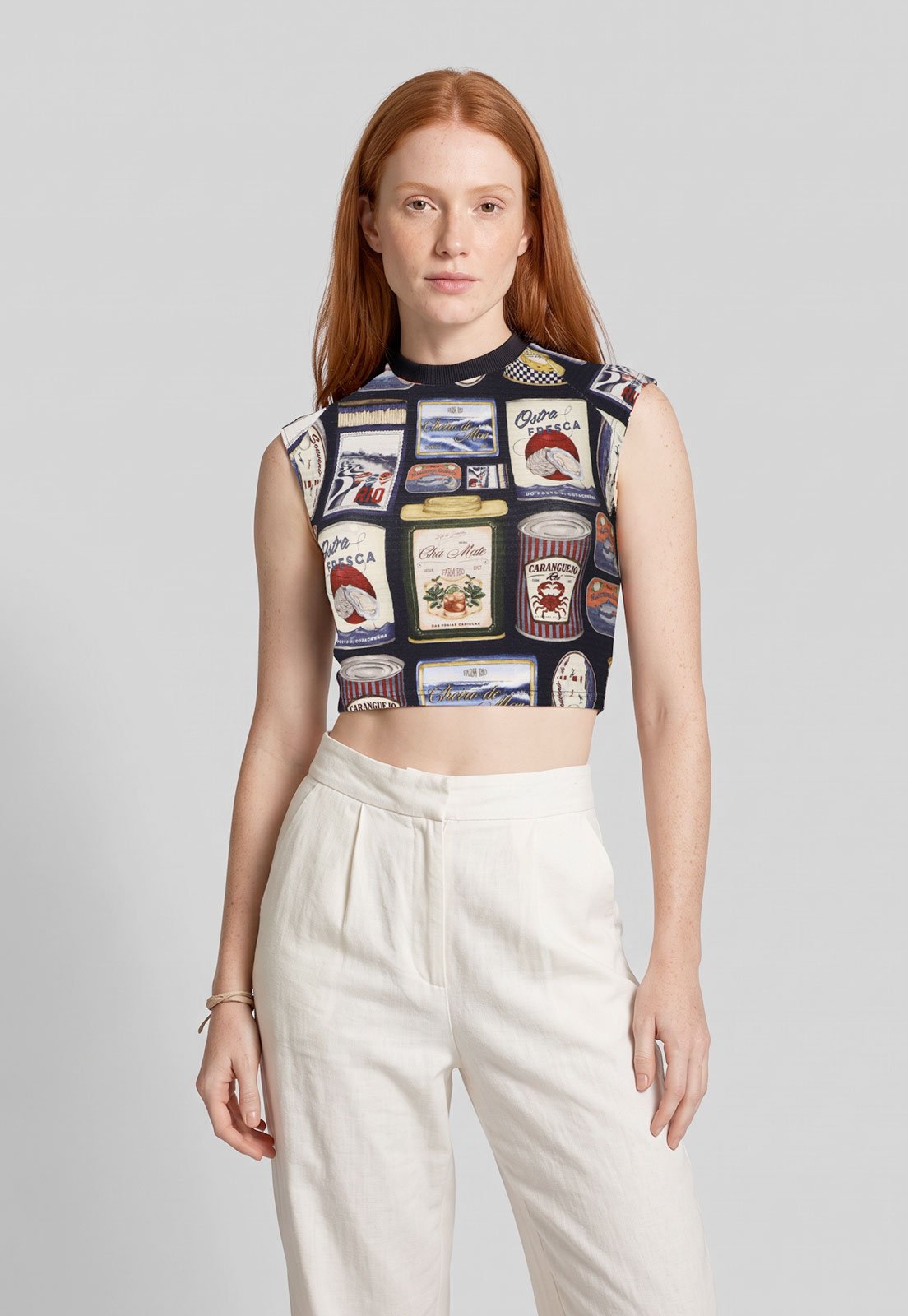 Regata Cropped FARM Estampada Preta